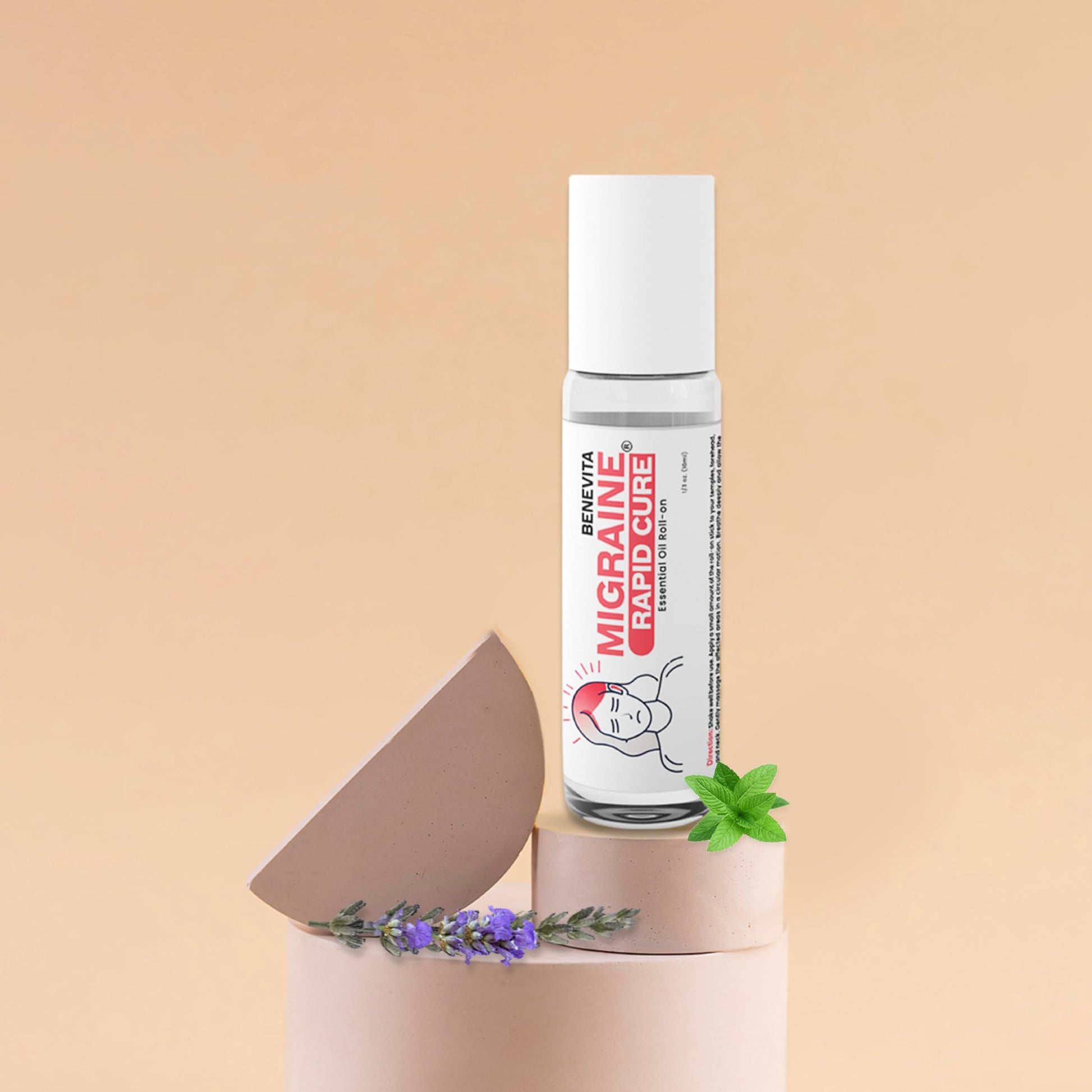Benevita Migraine Relief Stick Roll-On – Organic, Natural, Cruelty-Free Headache Relief Roll-On – Peppermint, Spearmint, & Lavender Essential Oil Roller for Tension & Stress Benevita uk supplements