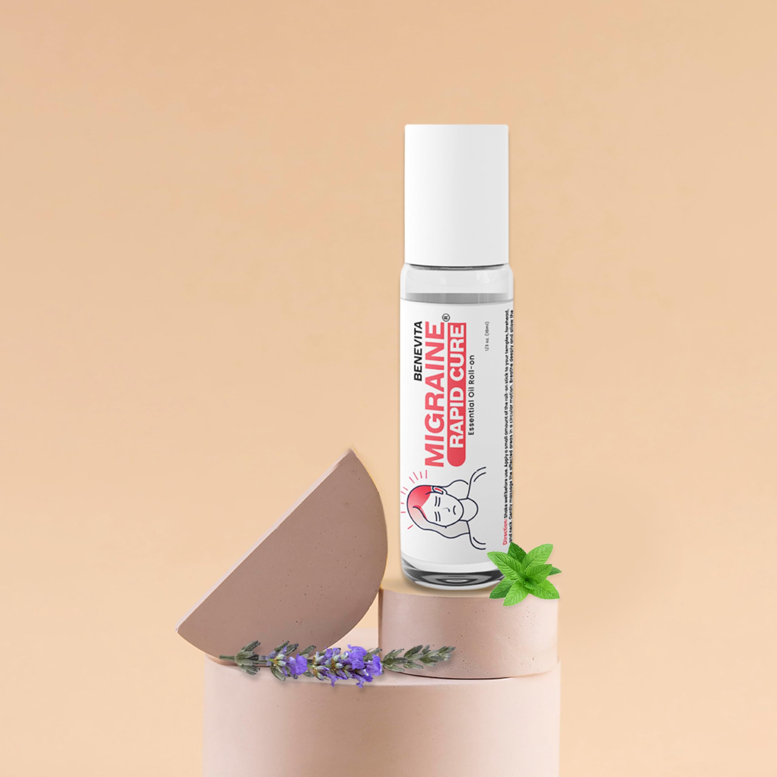 Benevita Migraine Relief Stick Roll-On – Organic, Natural, Cruelty-Free Headache Relief Roll-On – Peppermint, Spearmint, & Lavender Essential Oil Roller for Tension & Stress Benevita uk supplements