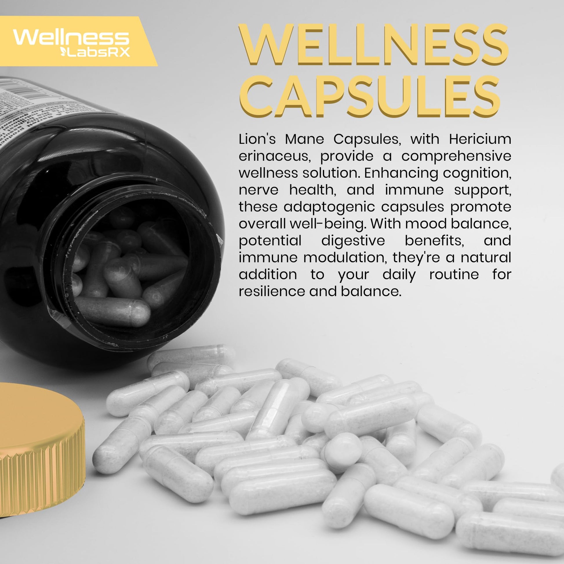 Lions Mane Supplement Capsules - 120 Count - Mushroom Supplement, Brain Supplements WELLNESS LABSRX uk supplements