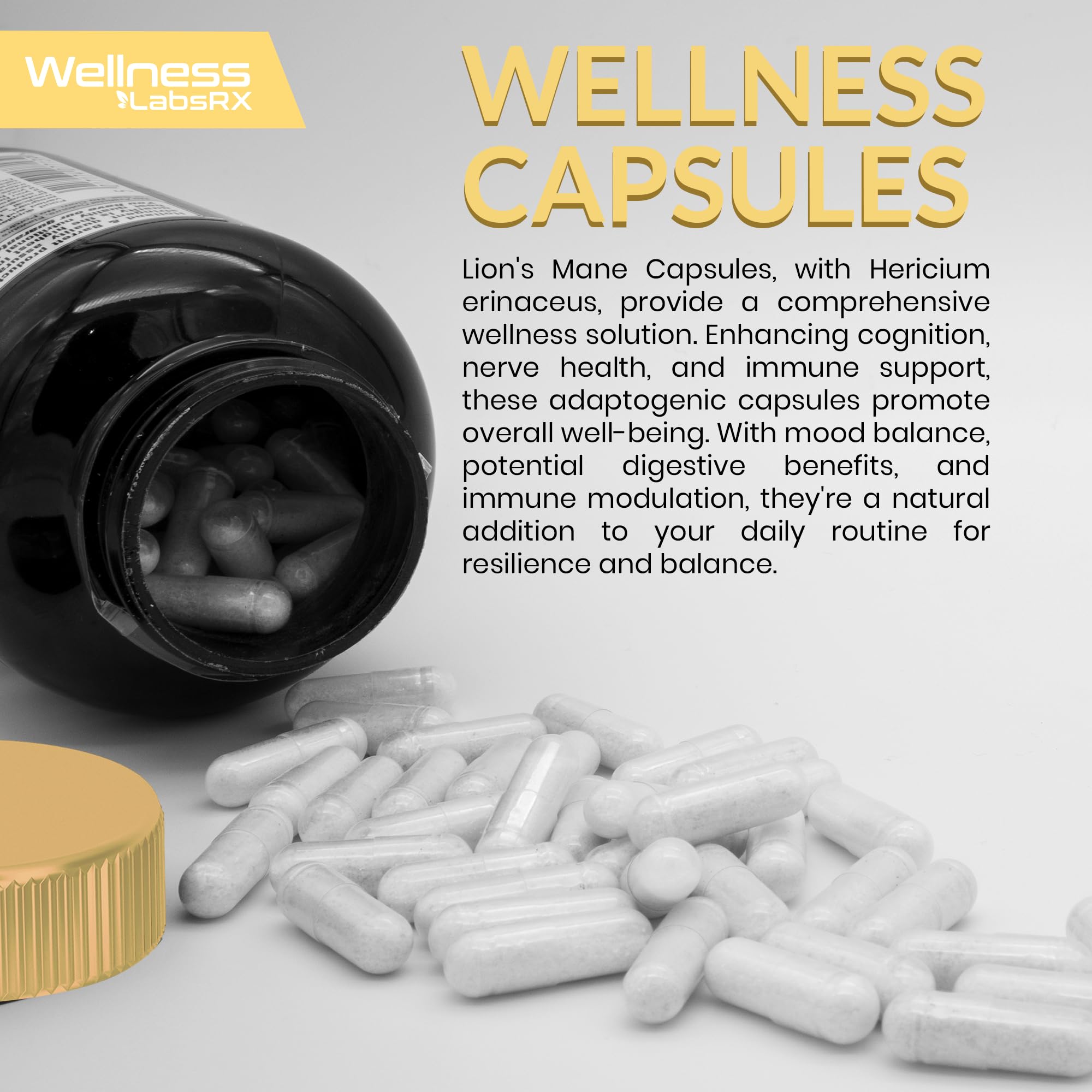 Lions Mane Supplement Capsules - 120 Count - Mushroom Supplement, Brain Supplements WELLNESS LABSRX uk supplements