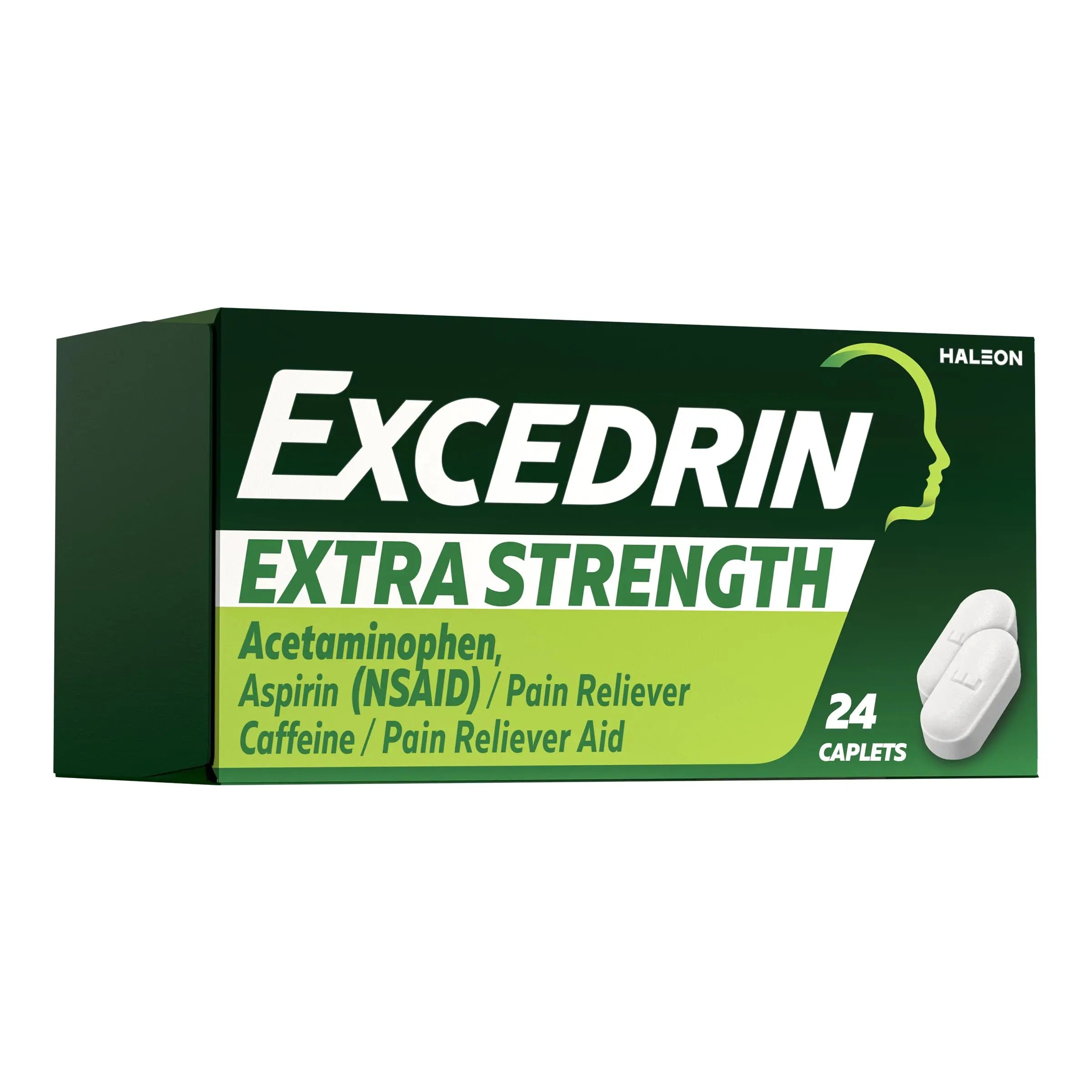 Excedrin Extra Strength Caplets for Headache Pain Relief, Acetaminophen 250mg, Aspirin 250mg, Caffeine 65mg, Pain Reliever, 24 count Excedrin uk supplements
