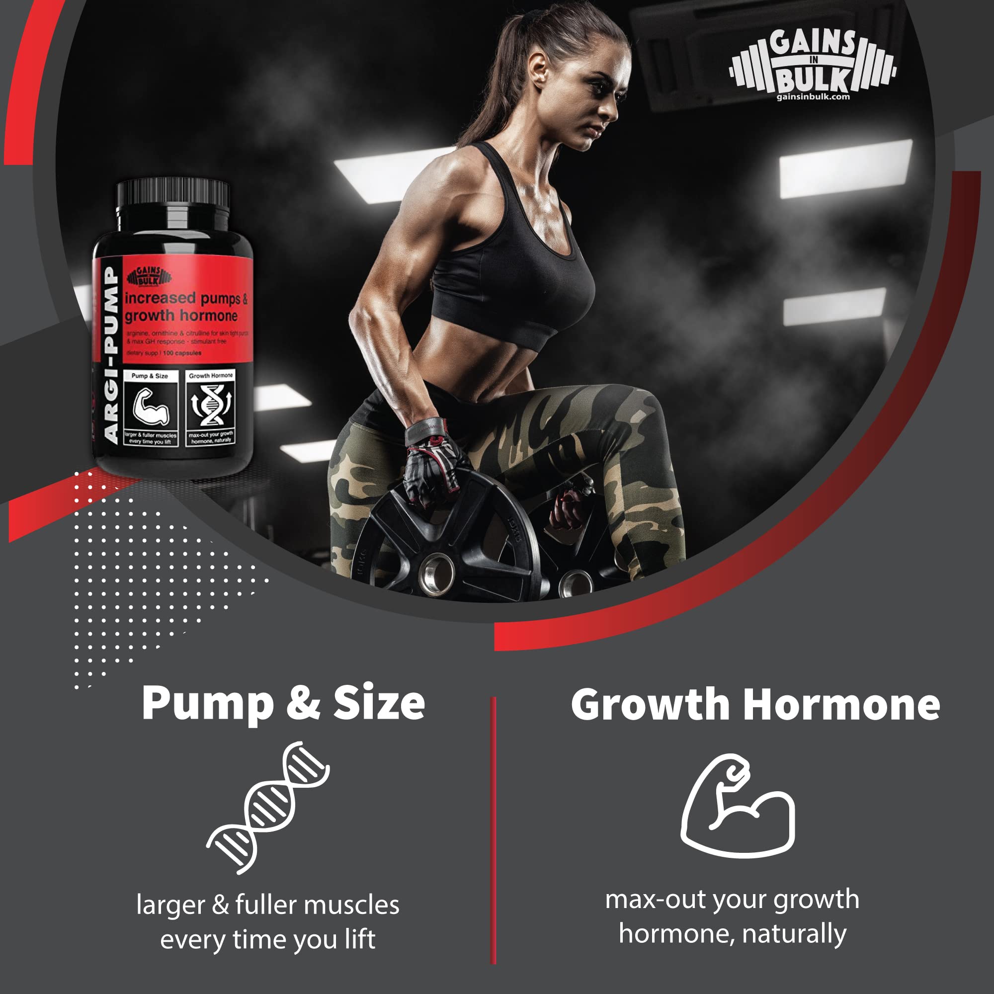 Gains in Bulk, Argi Pump, L-Arginine Nitric Oxide Booster with L-Citrulline and L-Ornithine GAINS IN BULK GAINSINBULK.COM uk supplements