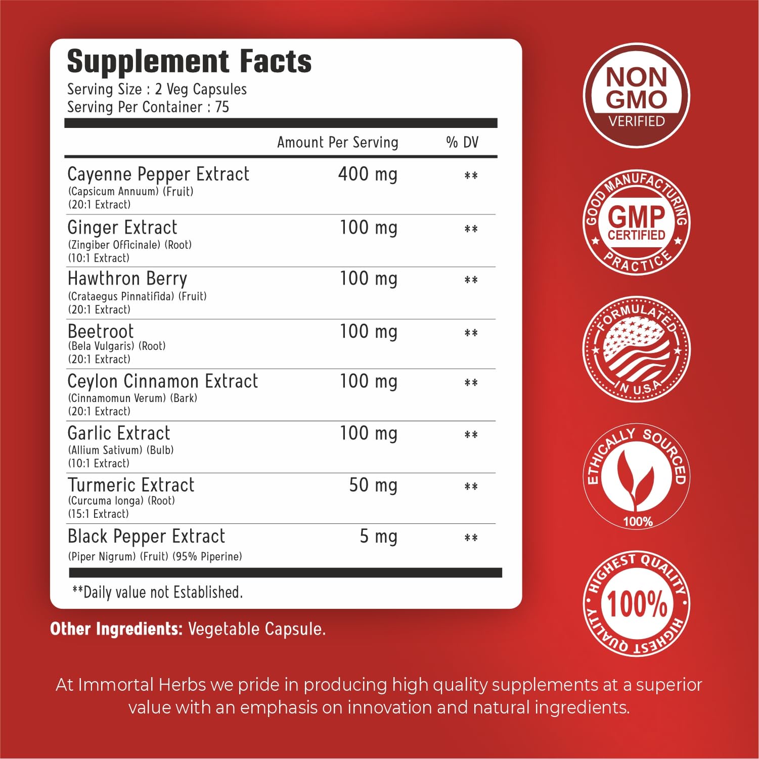 Immortal Herbs Cayenne Pepper Capsules w/Garlic, Ginger, Hawthorn, Turmeric, Cinnamon, Beet Root and Black Pepper Extract, 150 Cayenne Capsules, Non-GMO & Gluten Free Capsaicin Supplement Immortal Herbs uk supplements