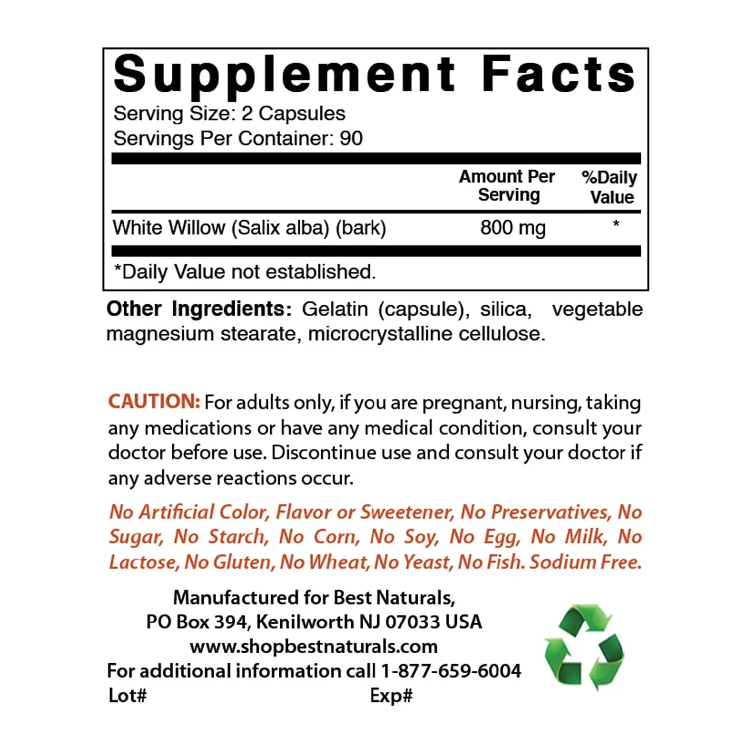 Best Naturals White Willow Bark 400 mg 180 Capsules (180 Count (Pack of 2)) Best Naturals uk supplements