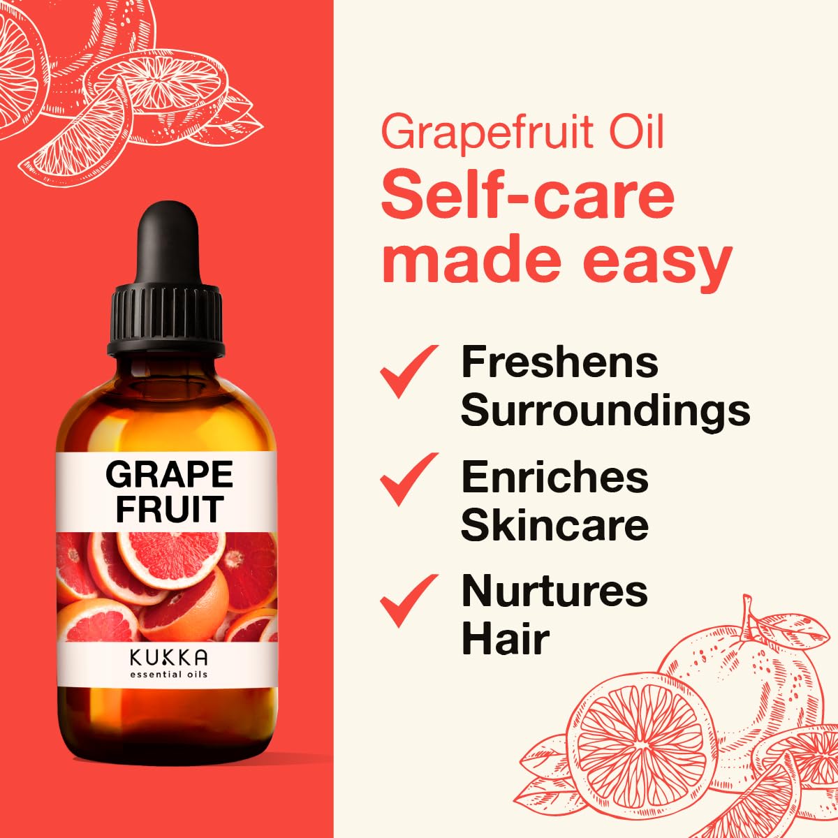 Kukka Grapefruit Essential Oil for Diffuser - 100% Natural Grapefruit Essential Oil for Skin KUKKA essential oils uk supplements
