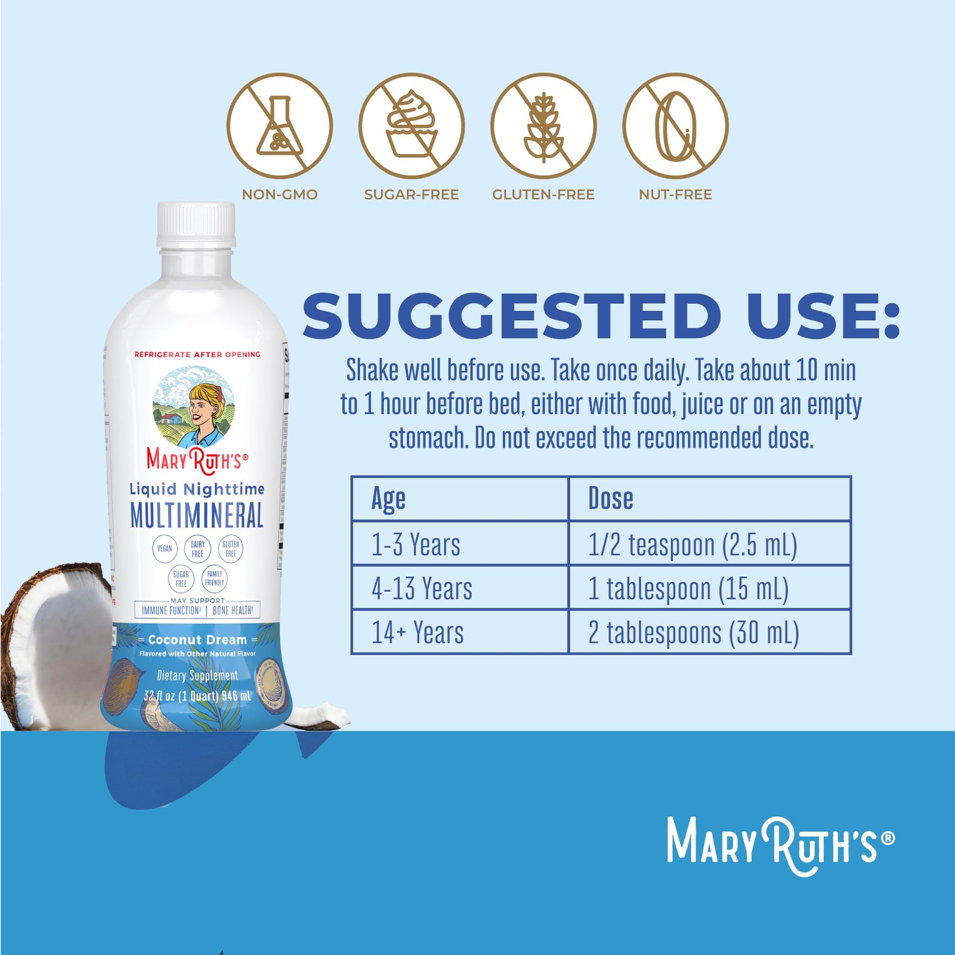 MaryRuth Organics Liquid Nighttime Multimineral | No Melatonin | Bedtime Routine | Magnesium Citrate | Calcium | Zinc | Vitamin D3| Available in 4 Flavors - Vegan | Sugar Free | Gluten Free | 32 Oz MARYRUTH'S uk supplements