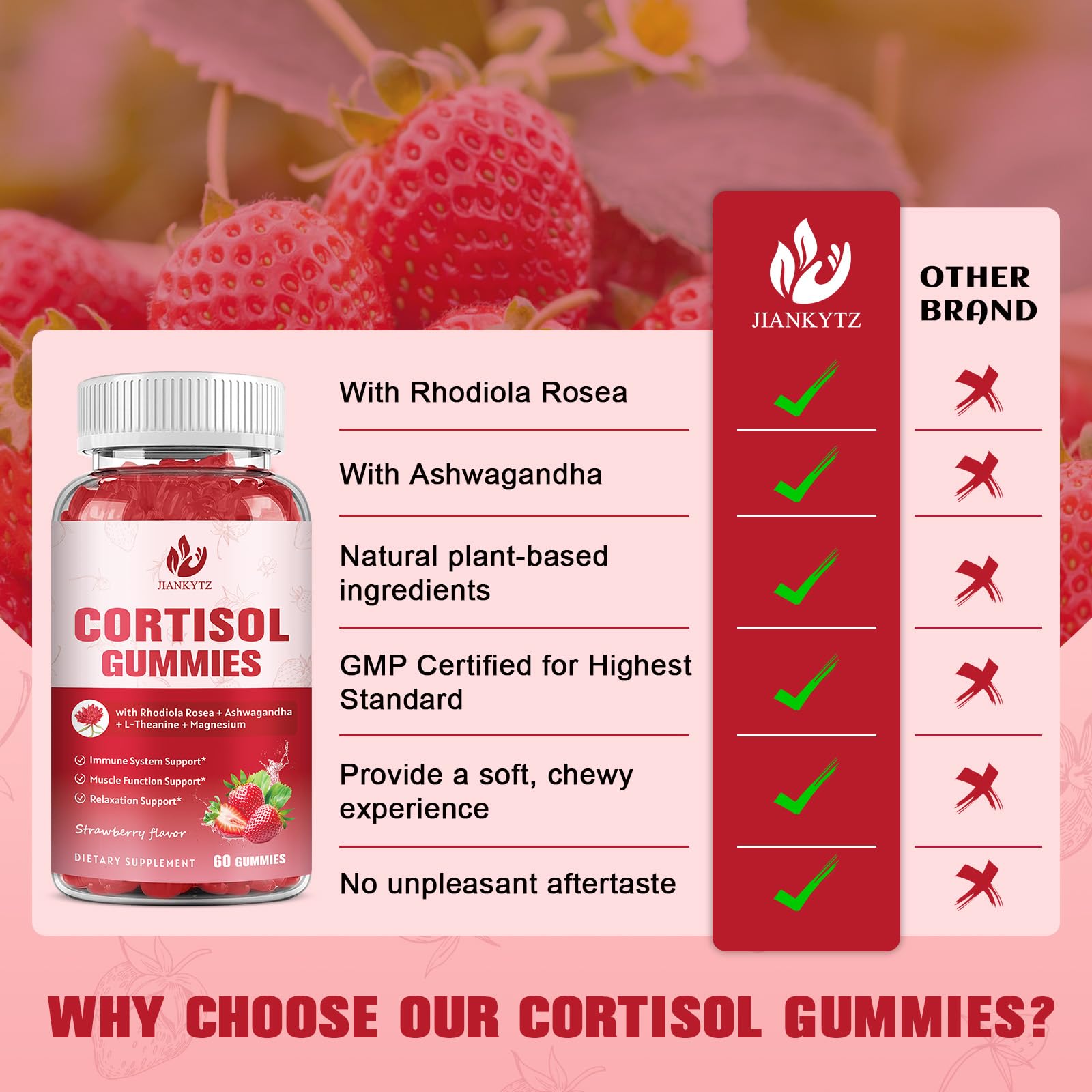 JIANKYTZ Cortisol Gummies for Women with Ashwagandha, Rhodiola Rosea, L-Theanine, Magnesium, Vitamin D3 for Zzz Support, Balanced Cortisol, Vegan, 60 Gummies JIANKYTZ uk supplements