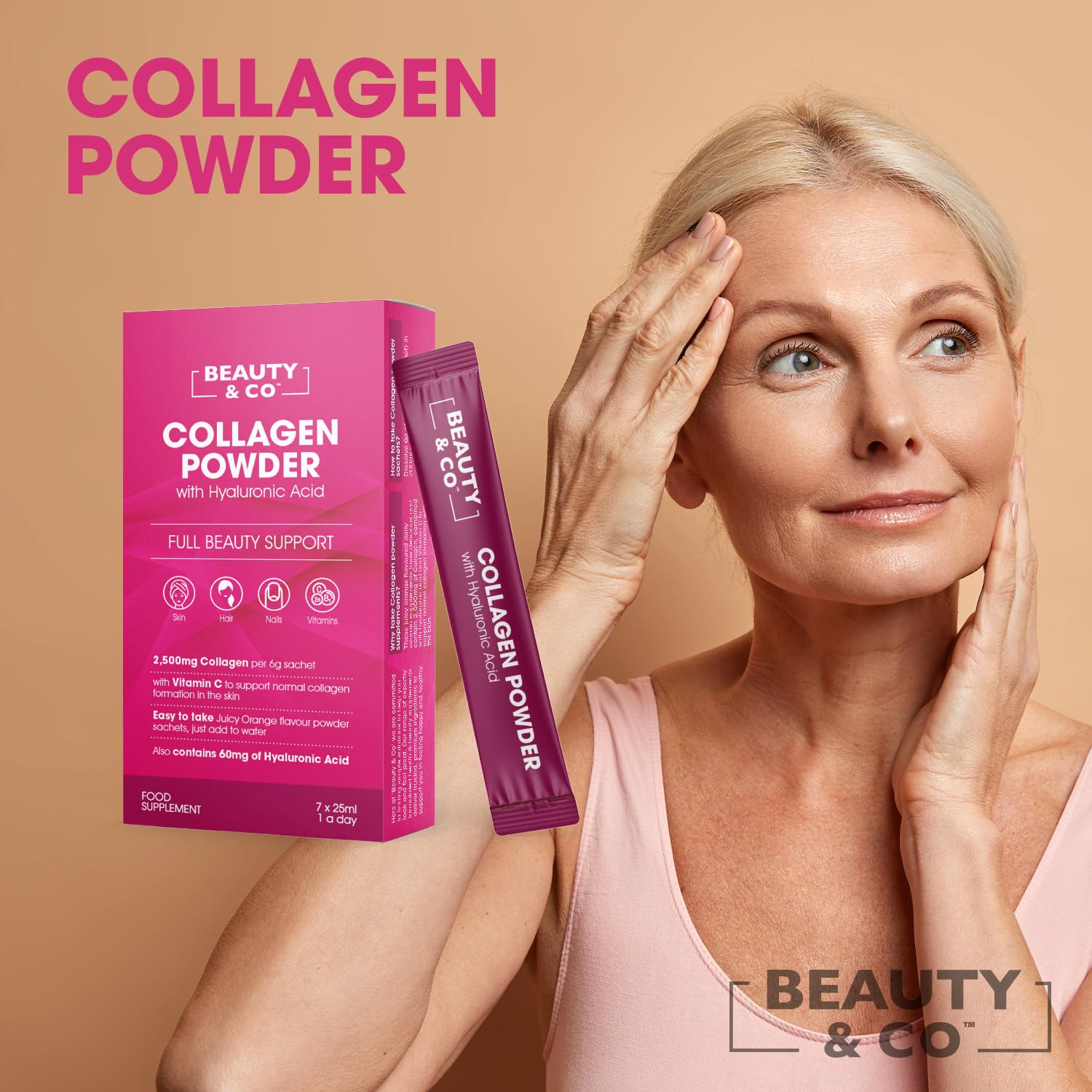 Collagen 2500mg Powder Supplement Boosted with Vitamin C and Hyaluronic Acid (Bovine) Beauty & Co uk supplements