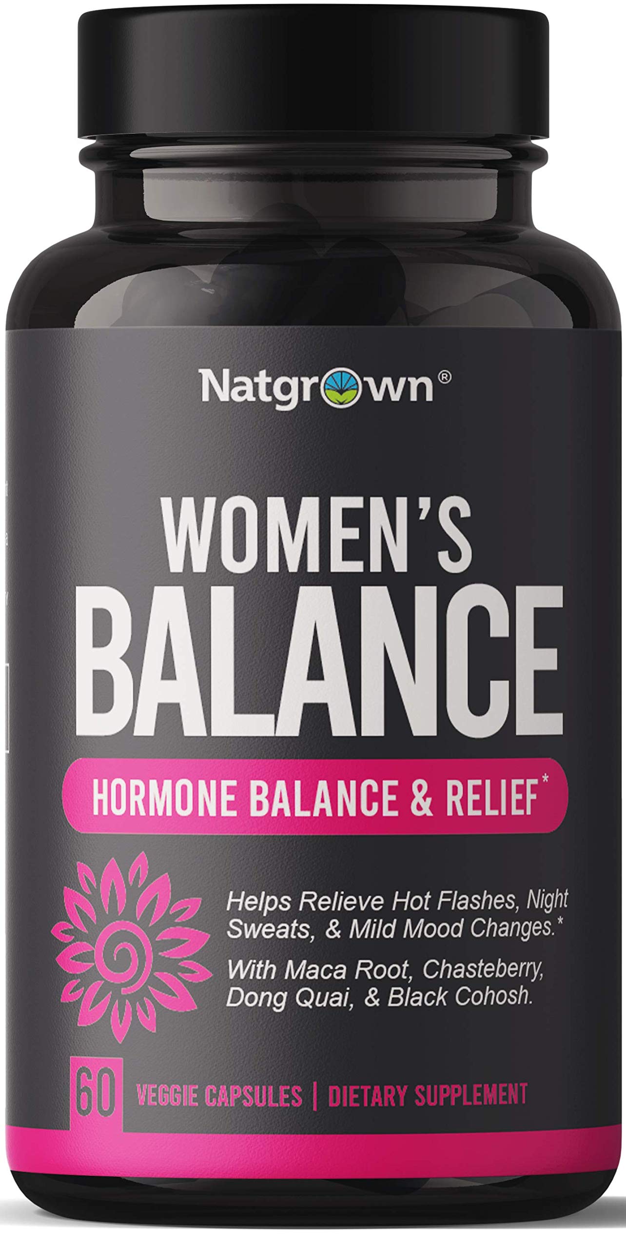 Natgrown Hormone Balance for Women PMS & Menopause Supplement for Fertility Hormonal & Menstrual Support, Helps Relief Hot Flashes - Maca Root, Vitex, Dong Quai & Black Cohosh Complex -Vegan Capsules Natgrown uk supplements
