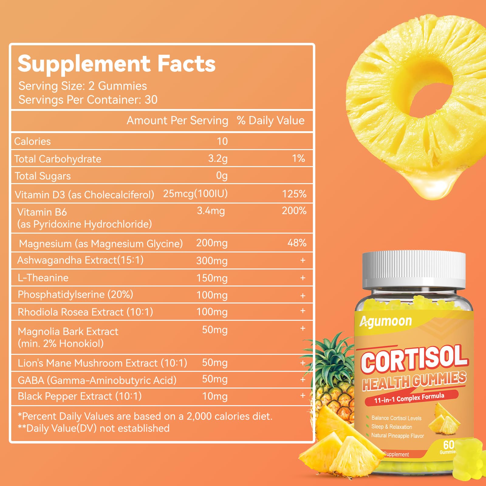 Agumoon Cortisol Gummies for Women, Cortisol Supplements with Ashwagandha, Magnesium, L-theanine, for Relaxation and Mood Support - 120 Gummies Agumoon uk supplements