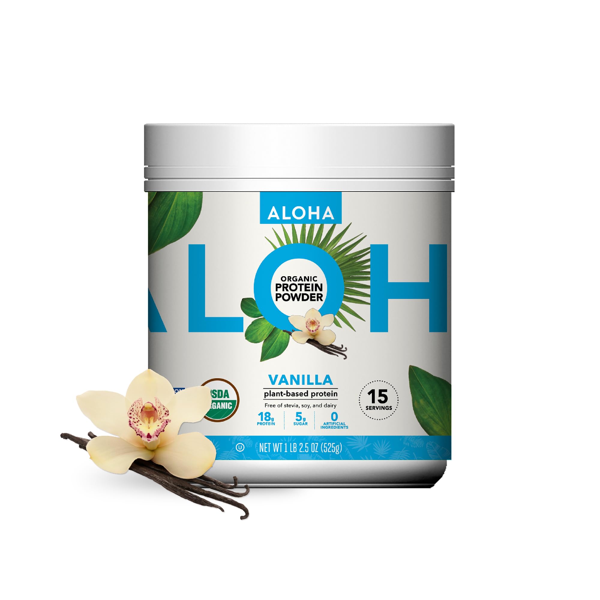ALOHA Organic Plant Based Protein Powder, Stevia Free, Vanilla, 19.6 oz, 15 Servings PACKAGING MAY VARY ALOHA uk supplements