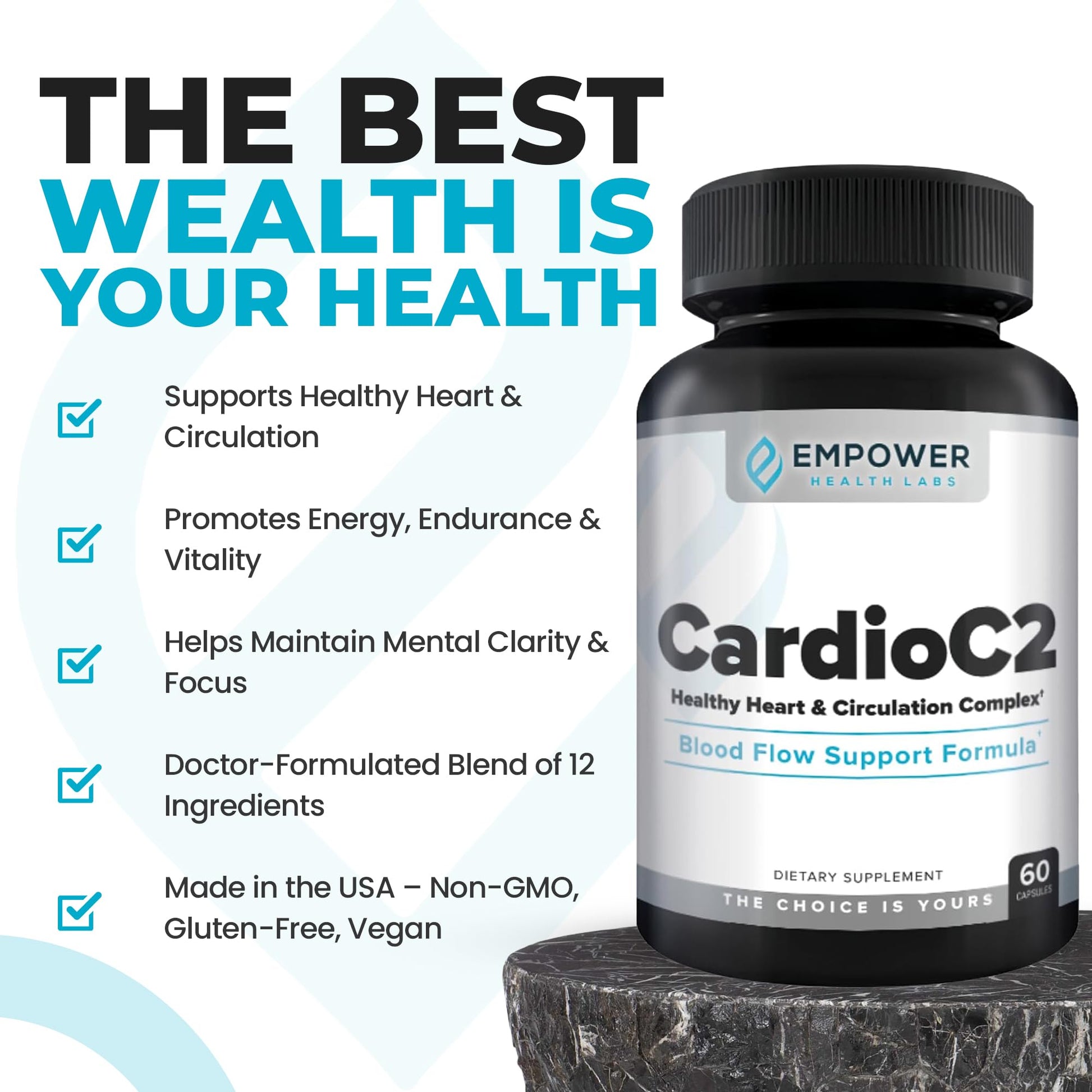 Empower Health Labs CardioC2 Circulation & Energy Support – Doctor-Formulated Blend with Beet Root, Black Garlic, Hawthorn & CoQ10 – Supports Healthy Blood Flow, Energy & Clarity – 60 Capsules Empower Health Labs uk supplements