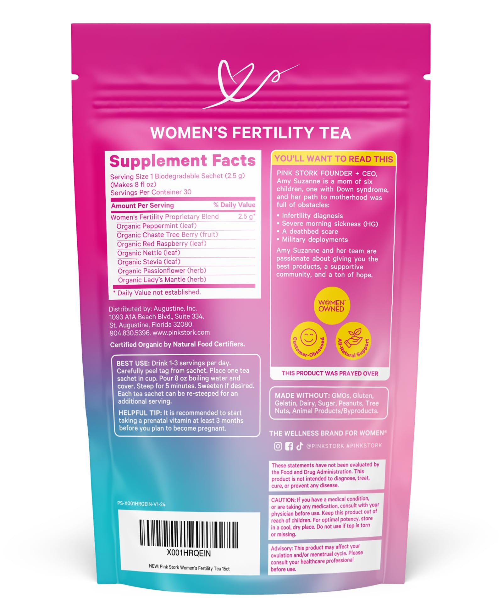 Pink Stork Organic Fertility Tea for Women | Fertility Supplements for Women with Chaste Tree Berry (Vitex) + Red Raspberry Leaf | Hormone Balance Herbal Tea for Conception Support | USDA Organic, Caffeine Free - Sweet Mint, 15 Sachets Pink Stork uk supplements