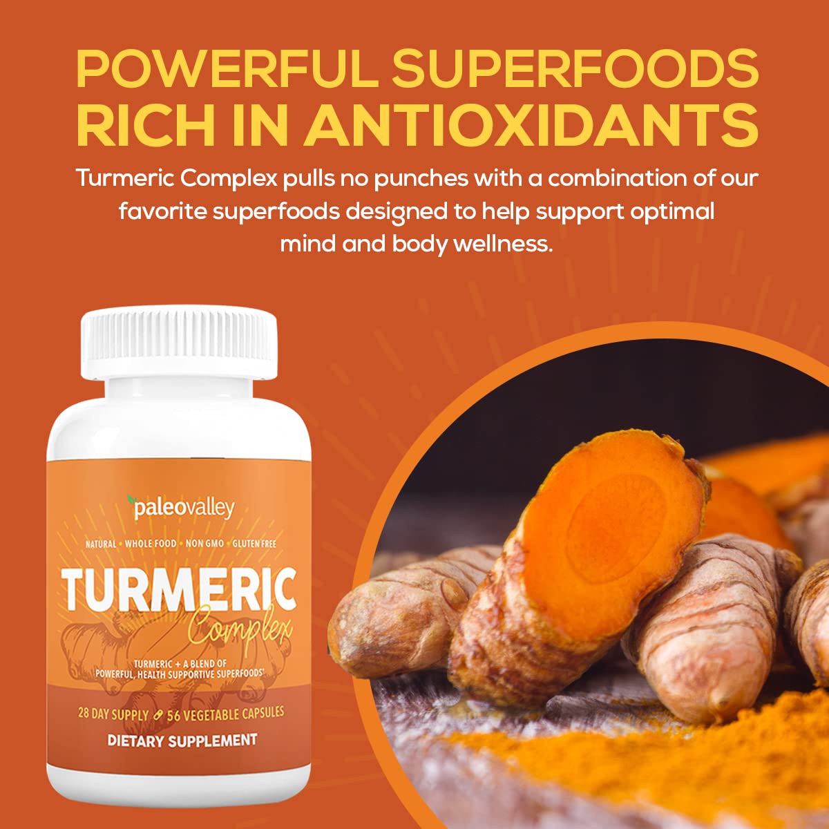 Paleovalley - Organic Turmeric Complex - Full Spectrum Organic Turmeric with Health-Supportive Superfoods - 56 Vegetarian Capsules - Support Joints, Immunity, Brain and Heart Health Paleovalley uk supplements