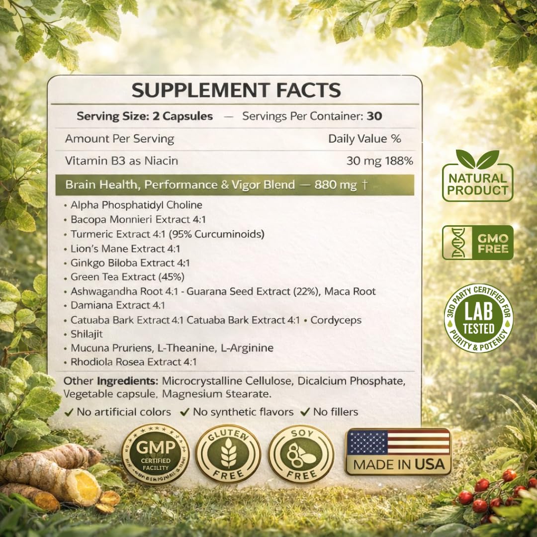 Brain Supplements for Memory & Focus - Nootropic Brain Health - Cognitive Performance, Clarity, Energy, Mental Vigor, Shilajit - Alpha Choline, Lion's Mane, Bacopa, 18 Premium Ingredients SCIENCE FORCE uk supplements