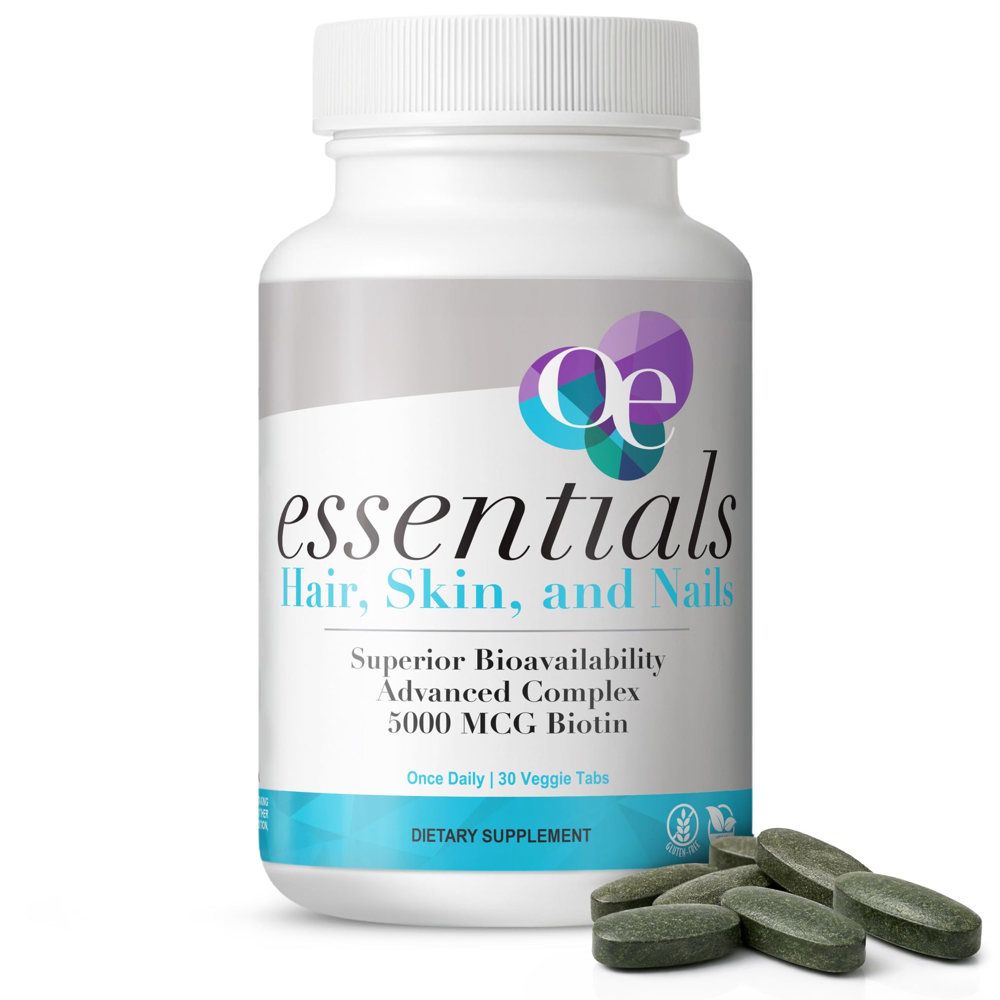 Organic Excellence Hair, Skin and Nails Vitamins for Women & Men – Biotin Supplement 5000 mcg– Hyaluronic Acid - Supports Healthy Hair Growth, Radiant Skin & Strong Nails, 1 Month Supply (30 Tablets) Organic Excellence uk supplements
