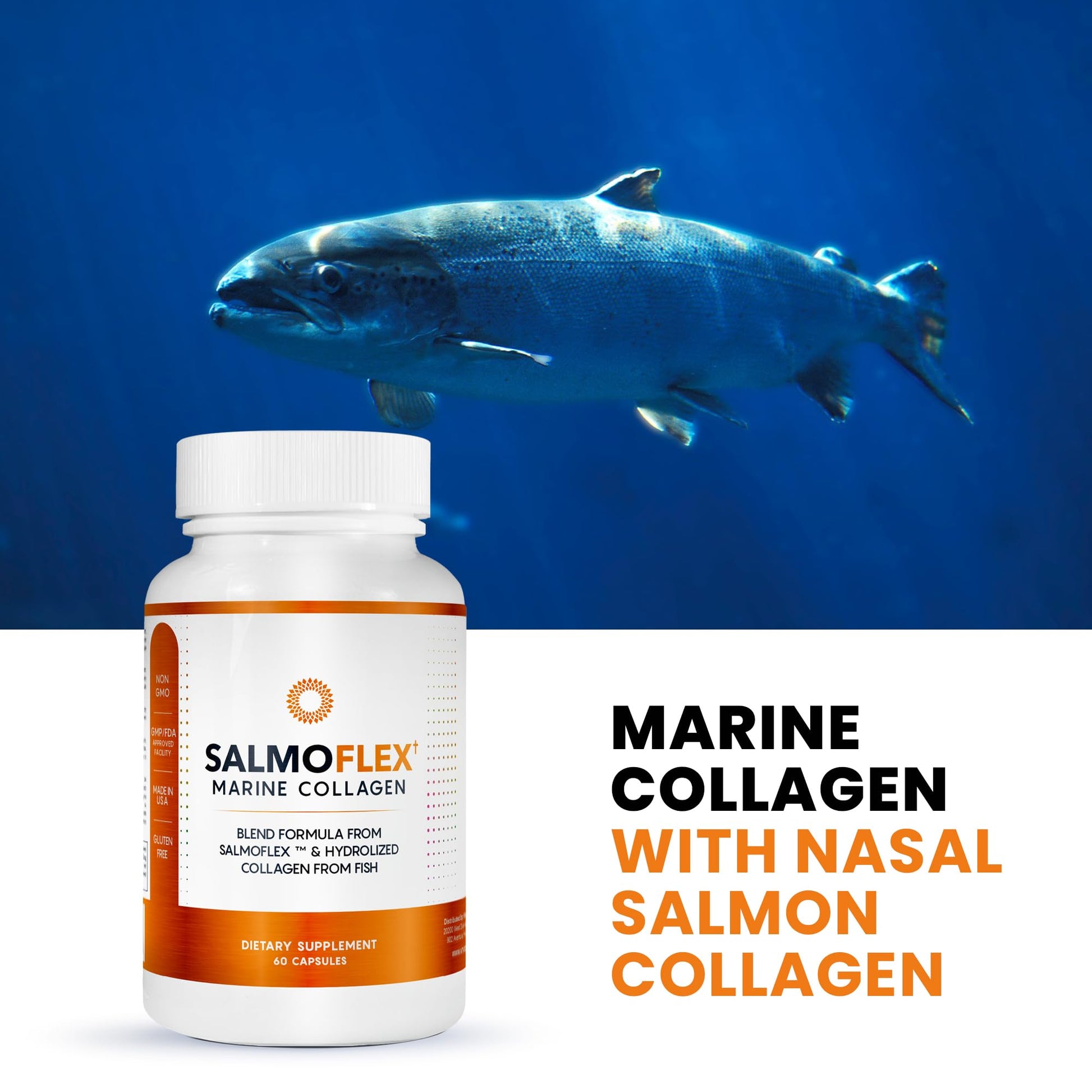 VITASEI Salmoflex Marine Collagen Peptides Pills W/Hyaluronic Acid, Vitamin C, D, E | Salmon Supplements - Hair, Skin, Nails | Multivitamin for Women & Men | Knee, Joint Relief - 60 Capsules VITASEI uk supplements