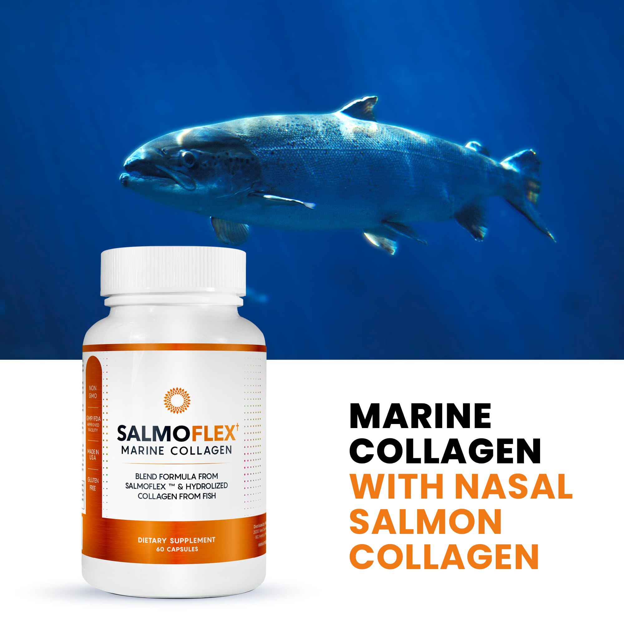 VITASEI Salmoflex Marine Collagen Peptides Pills W/Hyaluronic Acid, Vitamin C, D, E | Salmon Supplements - Hair, Skin, Nails | Multivitamin for Women & Men | Knee, Joint Relief - 60 Capsules VITASEI uk supplements