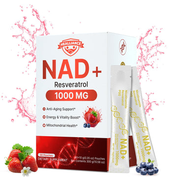 Healliance NAD+ Liquid Supplement 1000mg - Features Nicotinamide Riboside Resveratrol with PQQ for Targeted Healthy Aging and Cellular Energy Support, 30 Packets for Women and Men Healliance uk supplements
