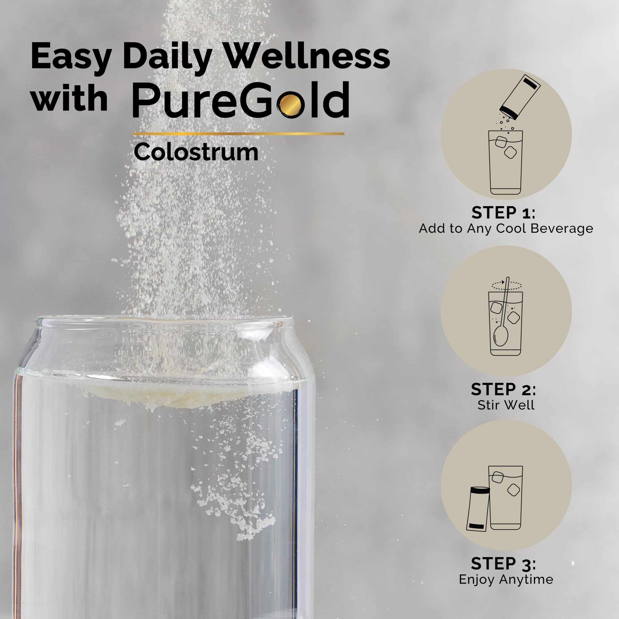 PureGold - Bovine Colostrum Powder - 100% Pure New Zealand Grass Fed, Supports Gut Health, Skin, Hair, & Immunity – Colostrum Supplement, Unflavored, 30 Travel Packets Fasted Athlete uk supplements