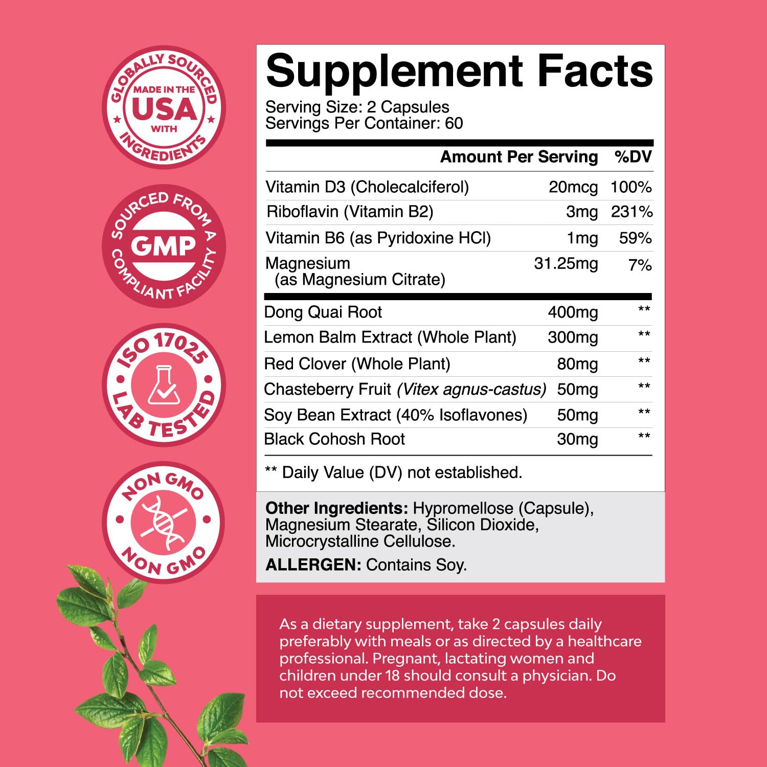 Complete Herbal Menopause Supplement for Women - Female Hormone Balance Capsules for Night Sweats Hot Flashes & Mood Swings with Dong Quai, Chaste Berry & Black Cohosh Root - 120 Count Pack Natures Craft uk supplements