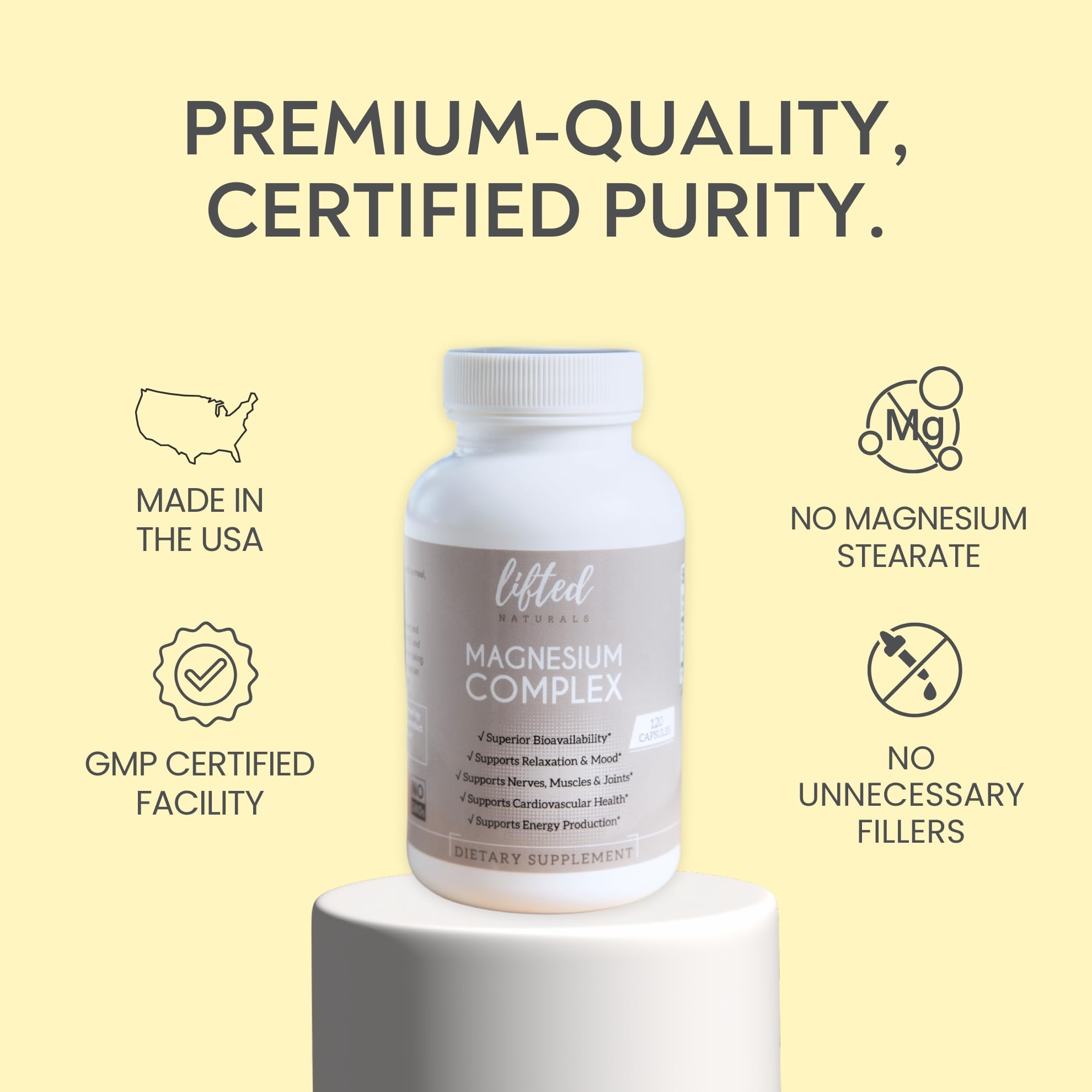 Magnesium Complex - Lifted Naturals Magnesium Supplement w/Bisglycinate, Malate, Taurate - 120 Capsules - Bioavailable Magnesium Formula for Mood, Sleep, Energy Support* Lifted Naturals uk supplements