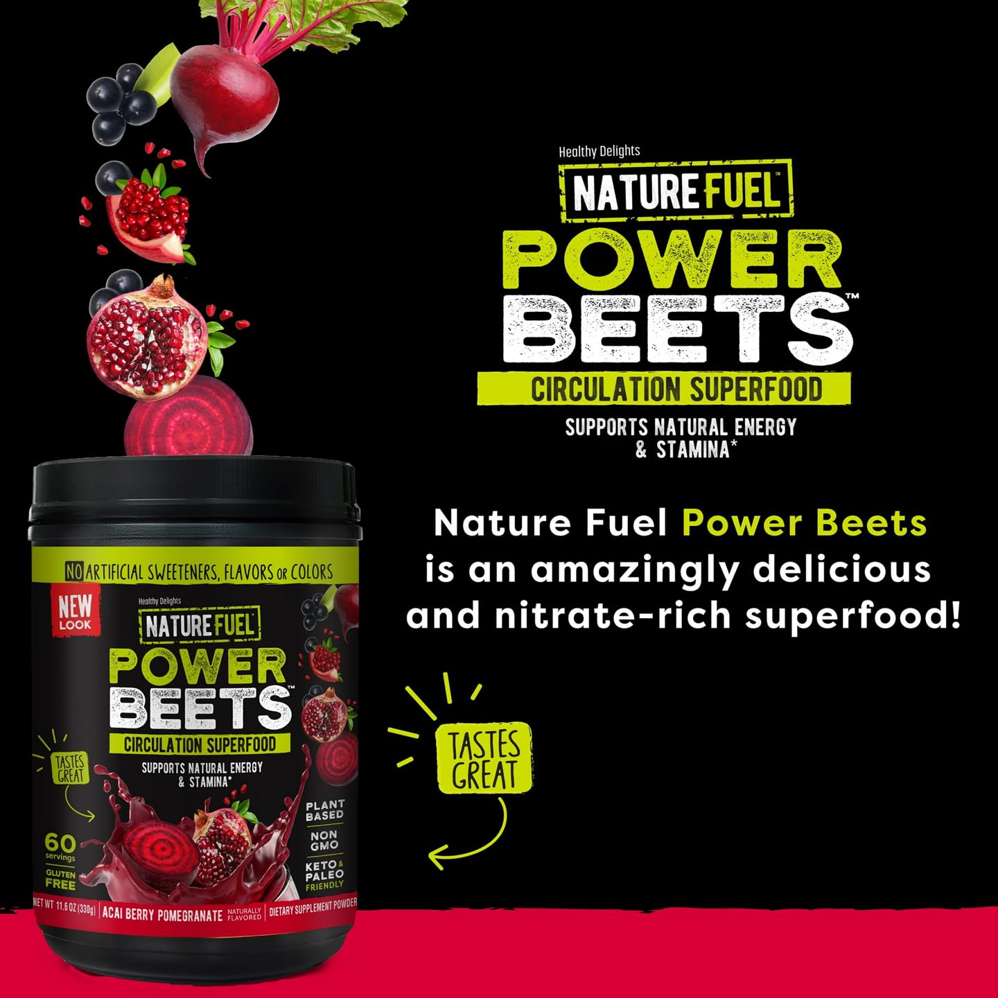 Nature Fuel Power Beets Powder, Delicious Acai Berry Pomegranate, Concentrated Superfood Healthy Delights uk supplements
