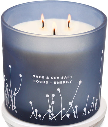 White Sage Sea Salt 3 Wick Candle 14.5 oz | Sage Candles for Cleansing House | Large Soy Candles GIFTAWAY uk supplements
