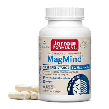 Jarrow Formulas Magnesium L-Threonate, MagMind Stress Resistance with L-Theanine and Rhodiolife, High Absorption Magnesium, Stress Relief and Mood Support, 60 Veggie Capsules, Up to a 30 Day Supply Jarrow Formulas uk supplements