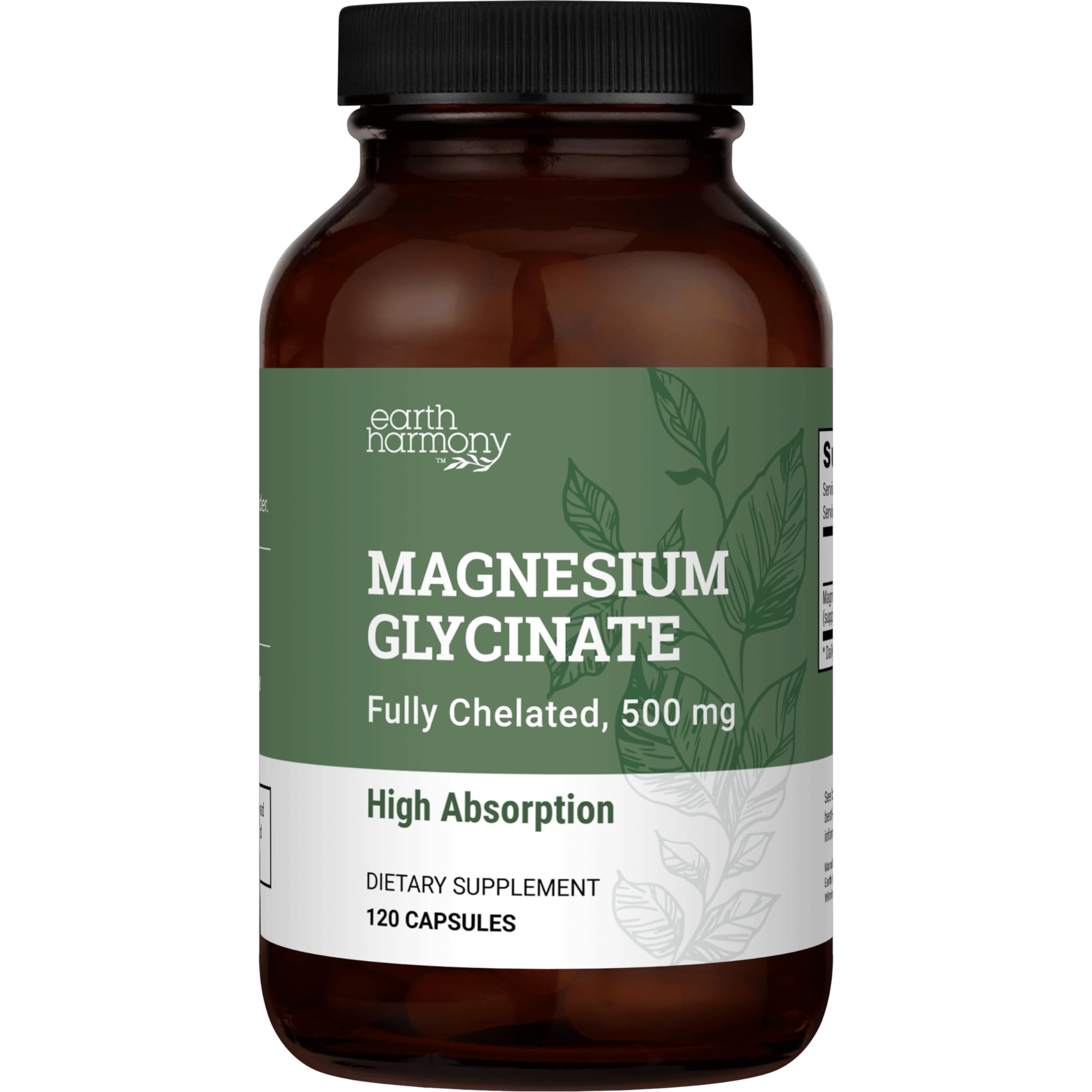 Pure Magnesium Glycinate 500mg - Chelated Magnesium Supplement, High Absorption Capsules for Sleep, Glicinato De Magnesio with Organic MCT Powder (120 Capsules) Earth Harmony Naturals uk supplements