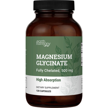 Pure Magnesium Glycinate 500mg - Chelated Magnesium Supplement, High Absorption Capsules for Sleep, Glicinato De Magnesio with Organic MCT Powder (120 Capsules) Earth Harmony Naturals uk supplements
