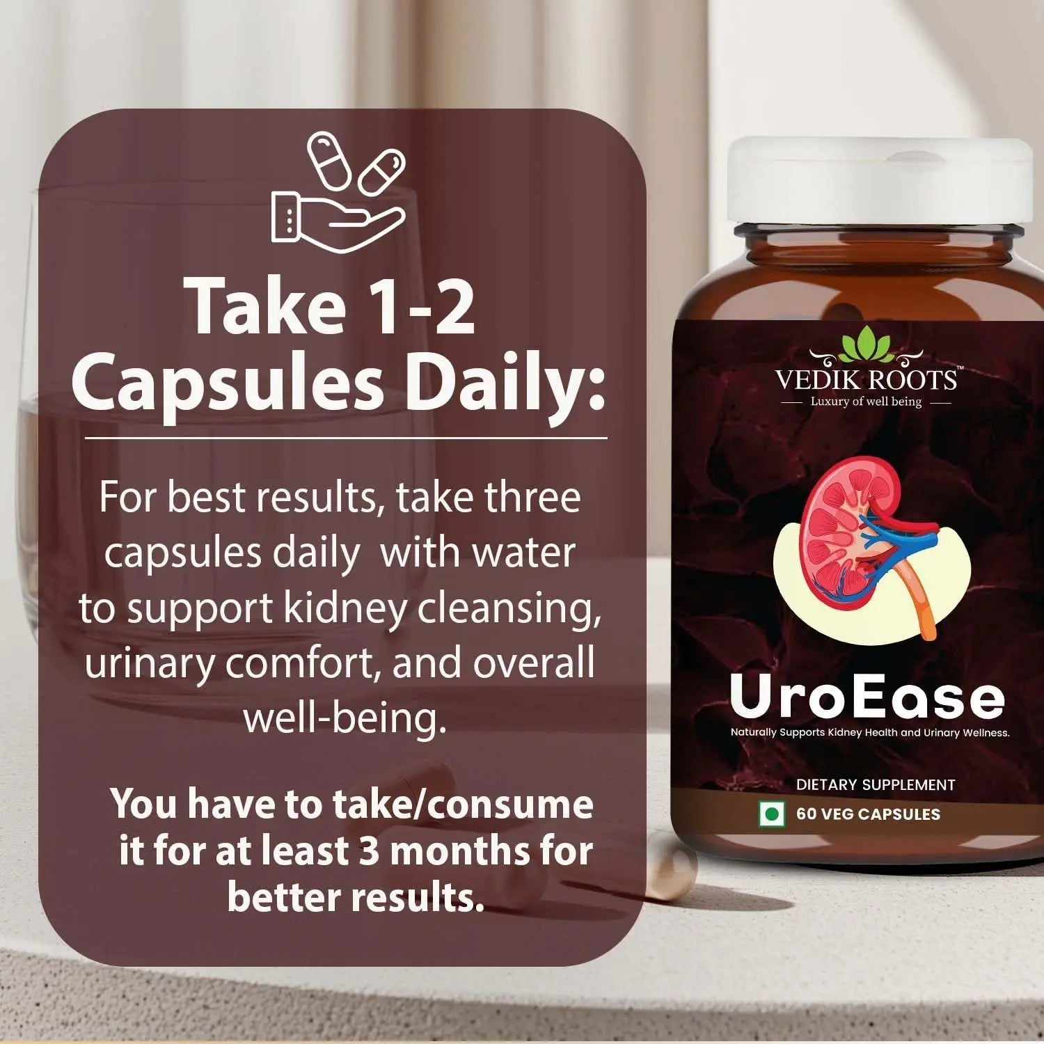 VEDIKROOTS UroEase | Ayurvedic Herbal Supplement for Kidney Health & Uric Acid Levels | Supports Urinary Tract Health | 60 Veg Capsules VEDIKROOTS uk supplements