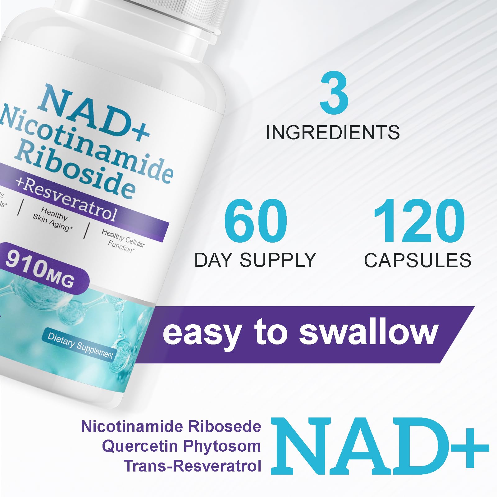 NAD+ Supplement Alternative - Liposomal Nicotinamide Riboside - Resveratrol & Quercetin - High Purity NAD Supplements for Anti-Aging, Focus, Energy 120 Capsules Ruduwu uk supplements