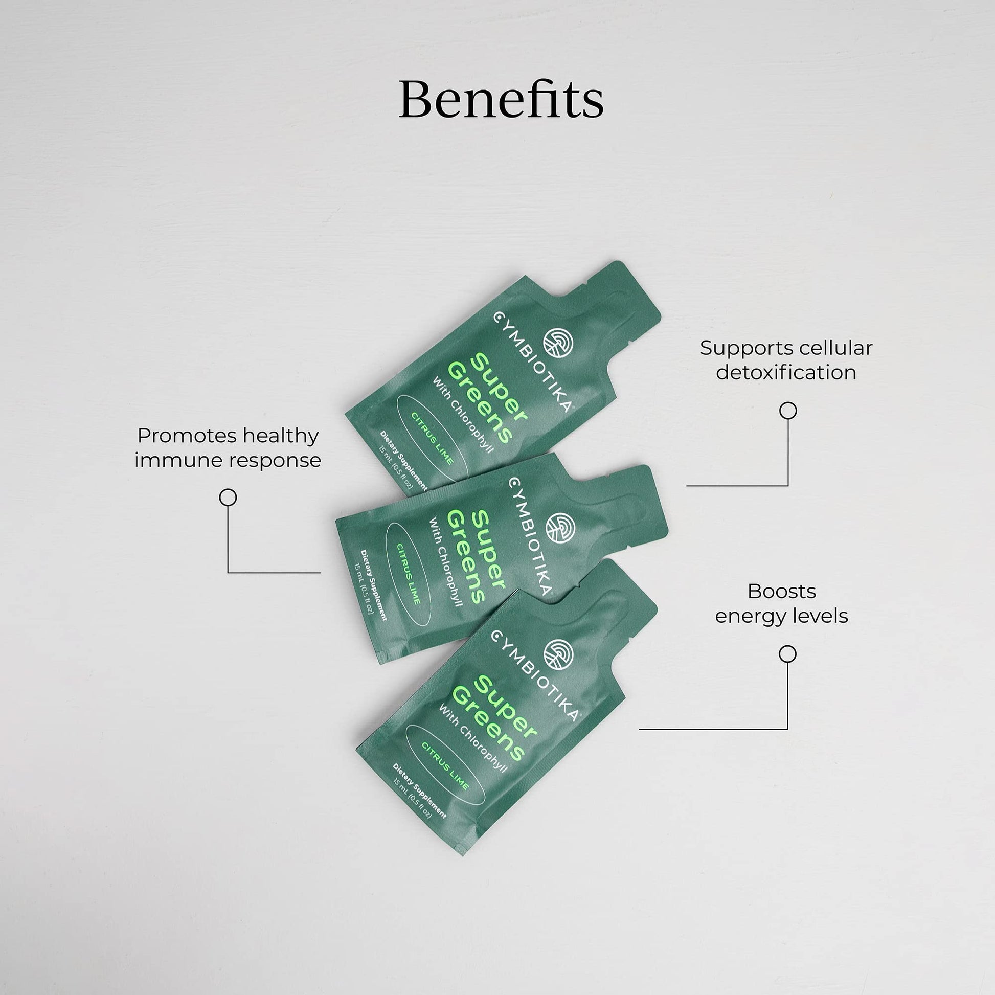 CYMBIOTIKA Super Greens Supplement with Chlorophyll, Spirulina, Daily Vegan Superfood Packets for Digestive Gut Health, Detox, Energy and Immune Support, Citrus Lime Flavor, 15 mL Pouches, 30 Pack CYMBIOTIKA uk supplements