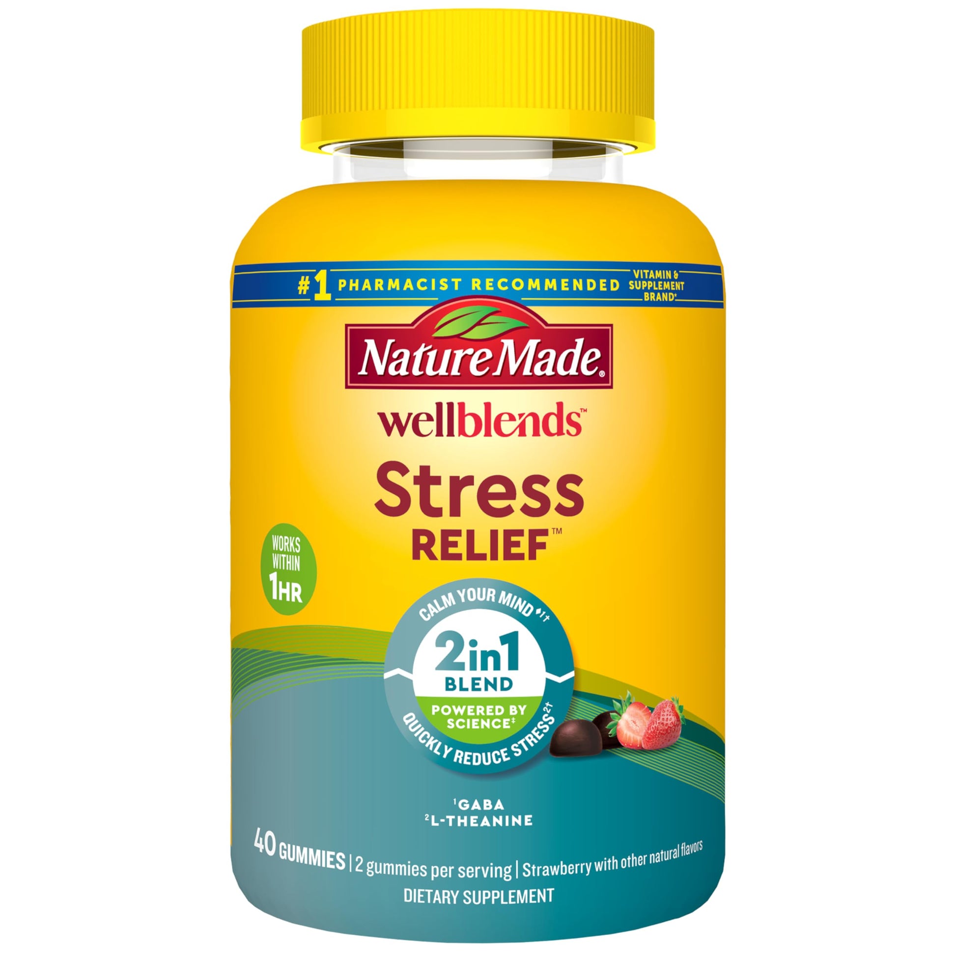Nature Made Wellblends Stress Relief Gummies, L theanine 200mg to Help Reduce Stress, with GABA 100mg, Same Day Stress Support, 40 Strawberry Flavor Gummies Nature Made uk supplements