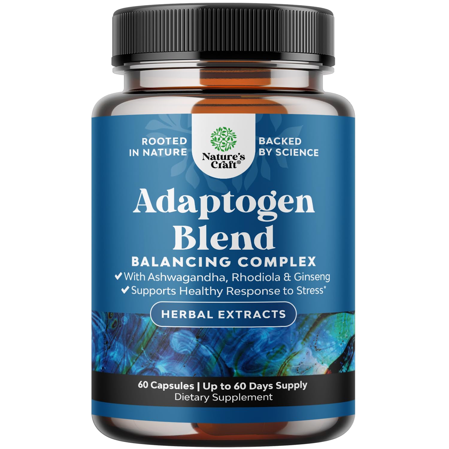 Herbal Adaptogen Mood Support Supplement - Calming Adaptogens Supplement for Stress & Cortisol Management with Ashwagandha Rhodiola Rosea & Maca Root - Vegan & Daytime Friendly - 60 Count Natures Craft uk supplements