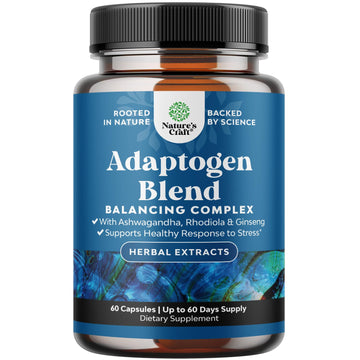 Herbal Adaptogen Mood Support Supplement - Calming Adaptogens Supplement for Stress & Cortisol Management with Ashwagandha Rhodiola Rosea & Maca Root - Vegan & Daytime Friendly - 60 Count Natures Craft uk supplements