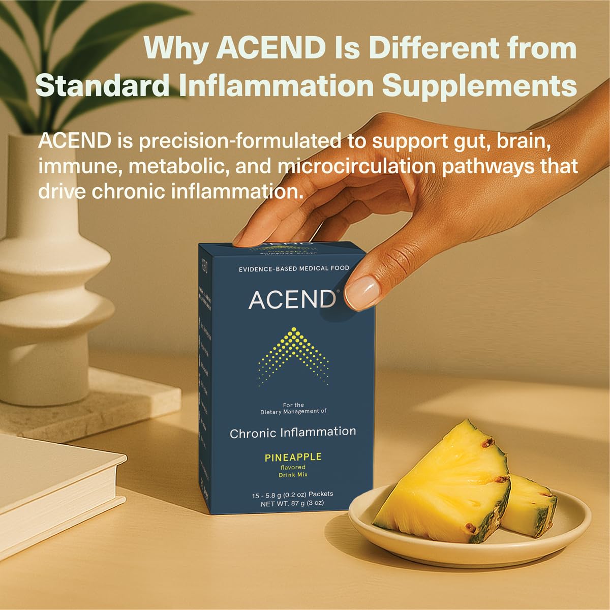 ACEND Advanced Inflammatory Support Powdered Drink Mix | Evidence-Based Polyphenols + Prebiotic Fiber + Probiotics | D3+K2, Minerals & Electrolytes | Non-GMO ACEND uk supplements