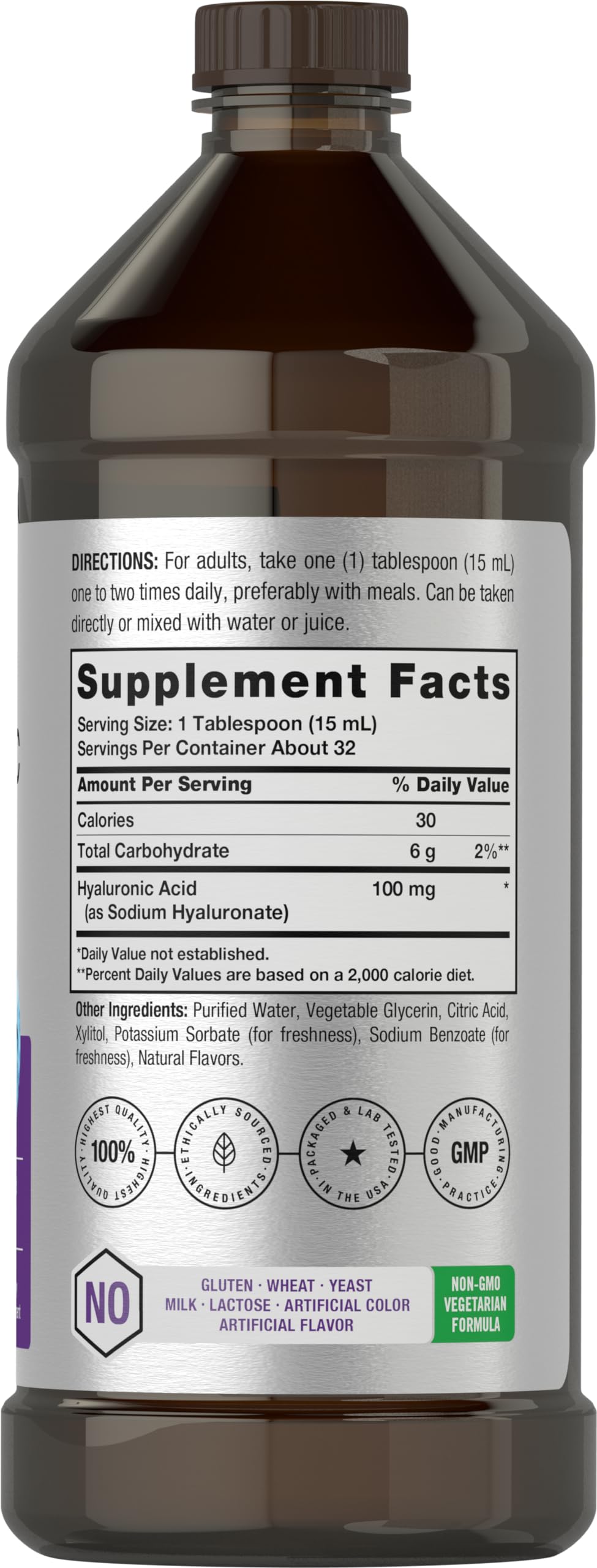 Liquid Hyaluronic Acid Supplement | 100 mg | 16 oz | Mixed Berry Flavor | Non-GMO Horbäach uk supplements