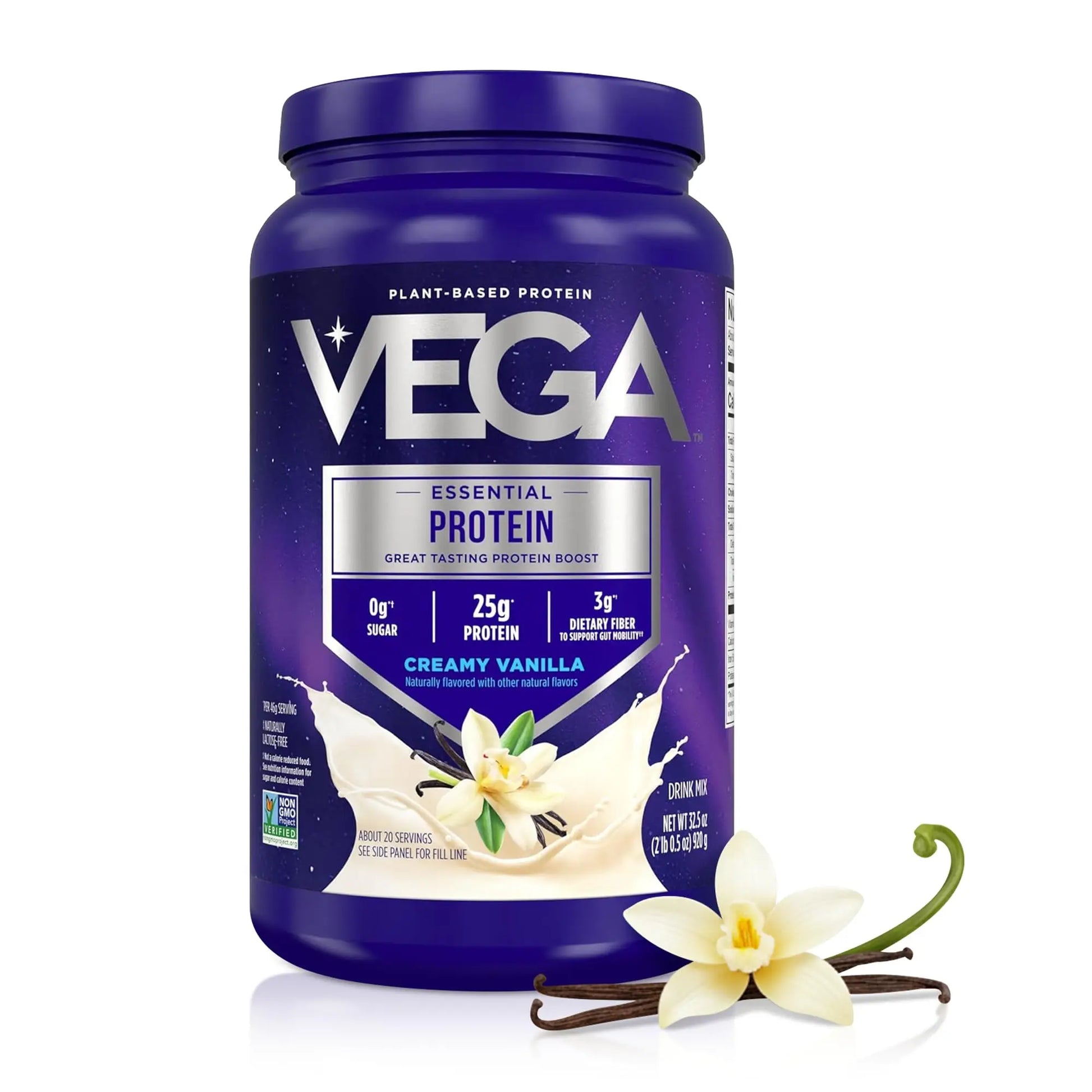 Vega Essential Protein – 25g Plant Based Protein Powder, Creamy Vanilla, Vegan for a Dairy-Free Vanilla Shake – Large Tub, 32.5oz (20 Servings) Vega uk supplements