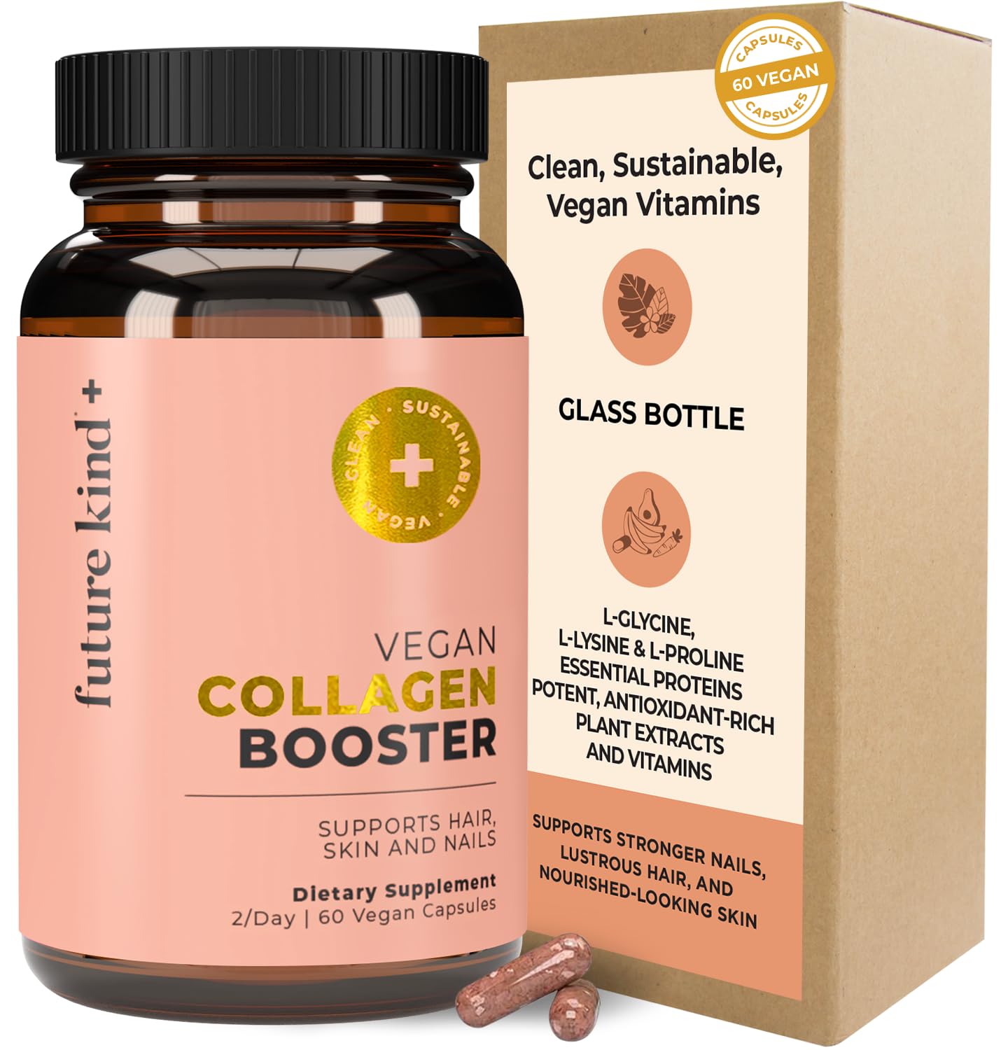 Future Kind Vegan Collagen - Supports Collagen Production with Biotin and Vitamin C (60 Capsules in Glass Bottle) Future Kind uk supplements