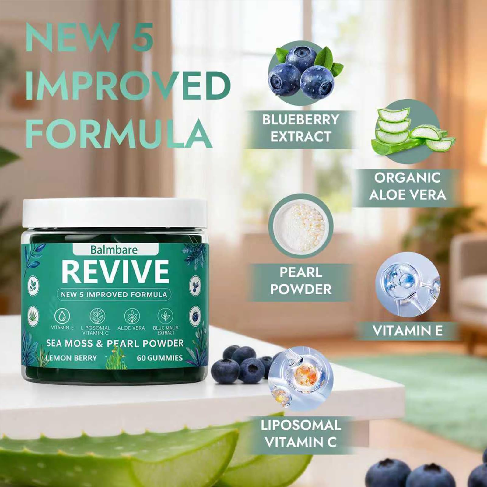 Balmbare Revive Gummies for Hair Loss, with Organic Irish Sea Moss Pearl Powder, Vitamins C & E, Aloe Vera - Supports Healthy Hair, Skin & Nails Growth (1pcs) ReviveNerve uk supplements