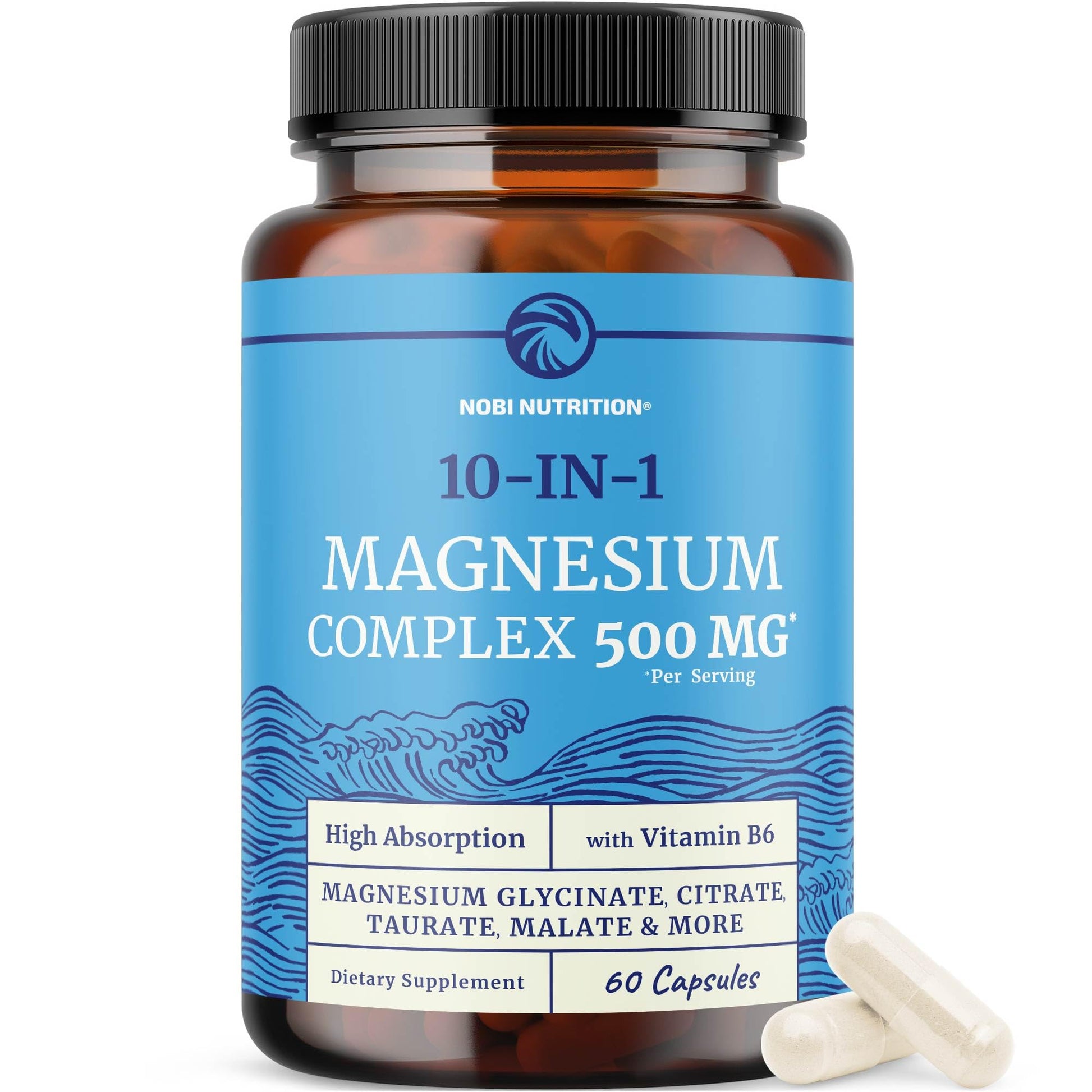 10 in 1 Magnesium Complex Supplement 500MG | Magnesium Citrate, Mag Glycinate, Malate & More | High Absorption Mag Complex with Vitamin B6 | Bone, Muscle & Heart Health Support | Non-GMO | 60 Ct. Nobi Nutrition uk supplements
