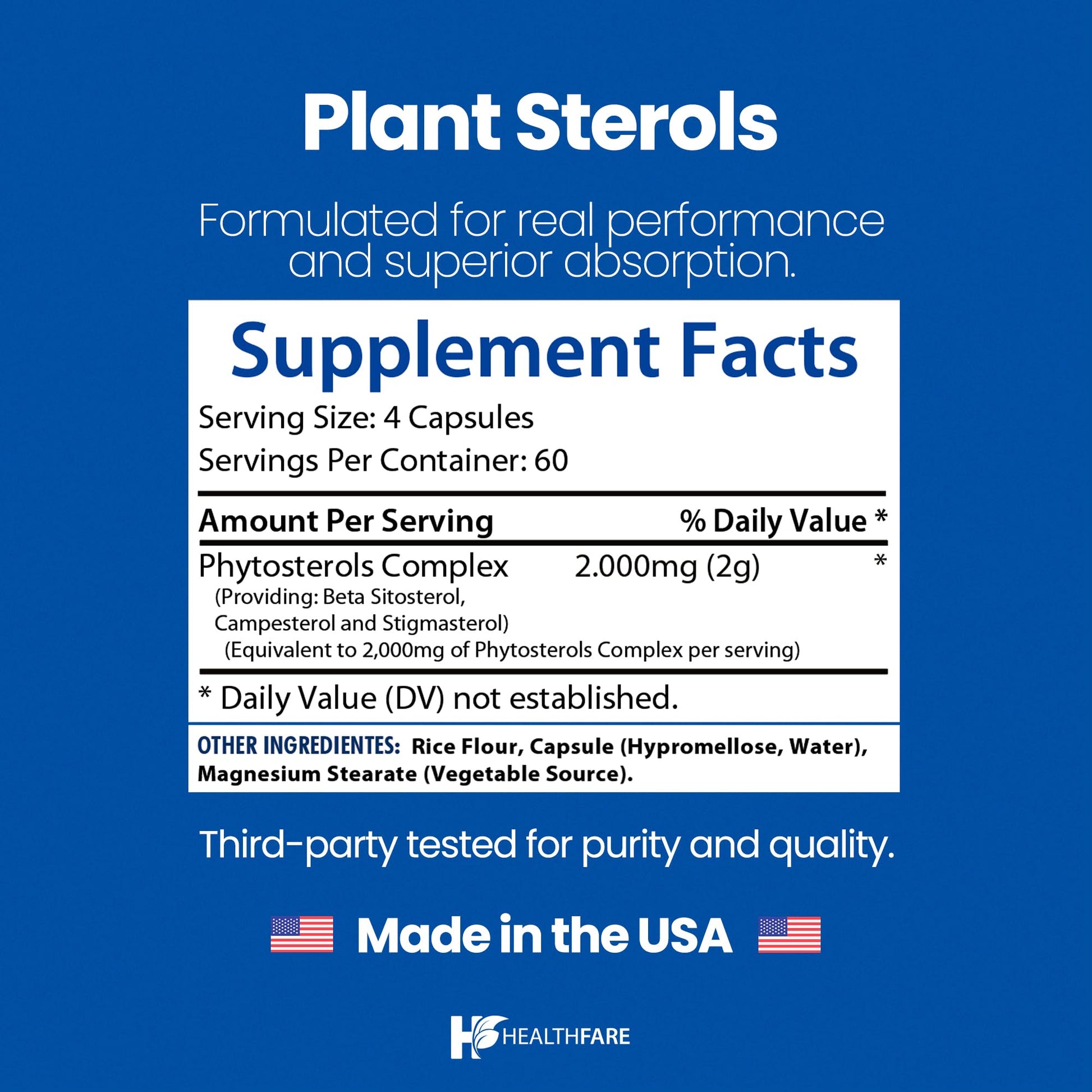 Healthfare Plant Sterols Capsules 2000mg | 240 Vegan Capsules | Beta Sitosterol & Phytosterol Complex | Plant-Based Supplement | Non-GMO & Gluten-Free | Made in the USA Healthfare uk supplements