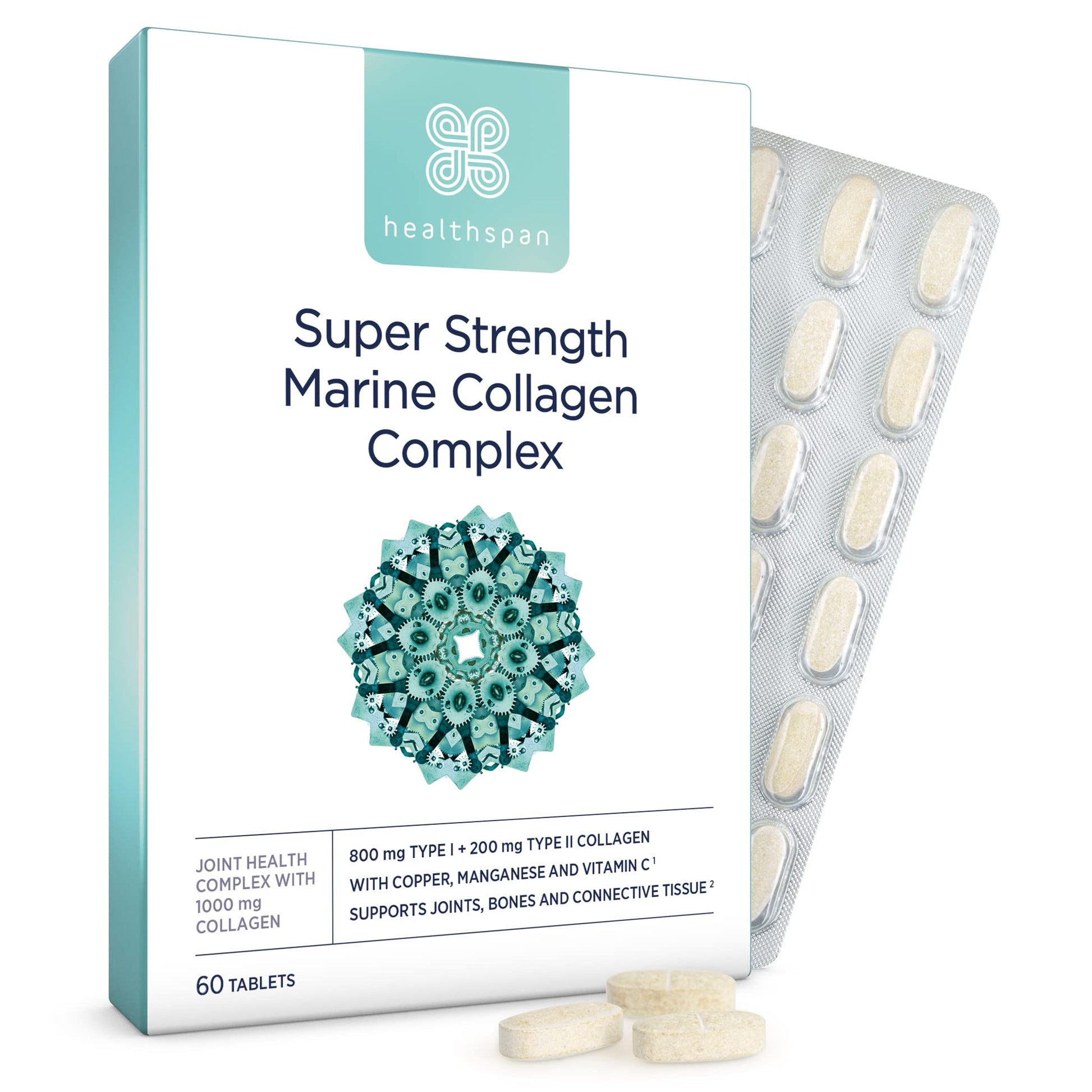 Healthspan 1,000mg Marine Collagen Complex 60 Tablets | 800mg Type I + 200mg Type II Collagen healthspan uk supplements