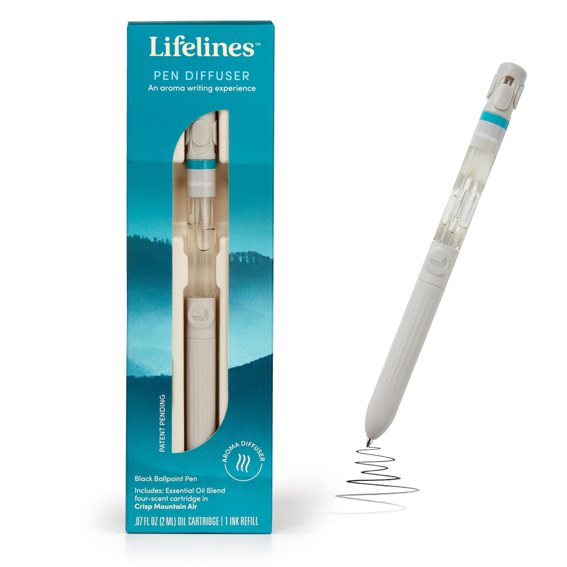 Pen Diffuser in Crisp Mountain Air Essential Oil Blends - Elegant 1.0mm Ballpoint Tip - Black Pen Lifelines uk supplements