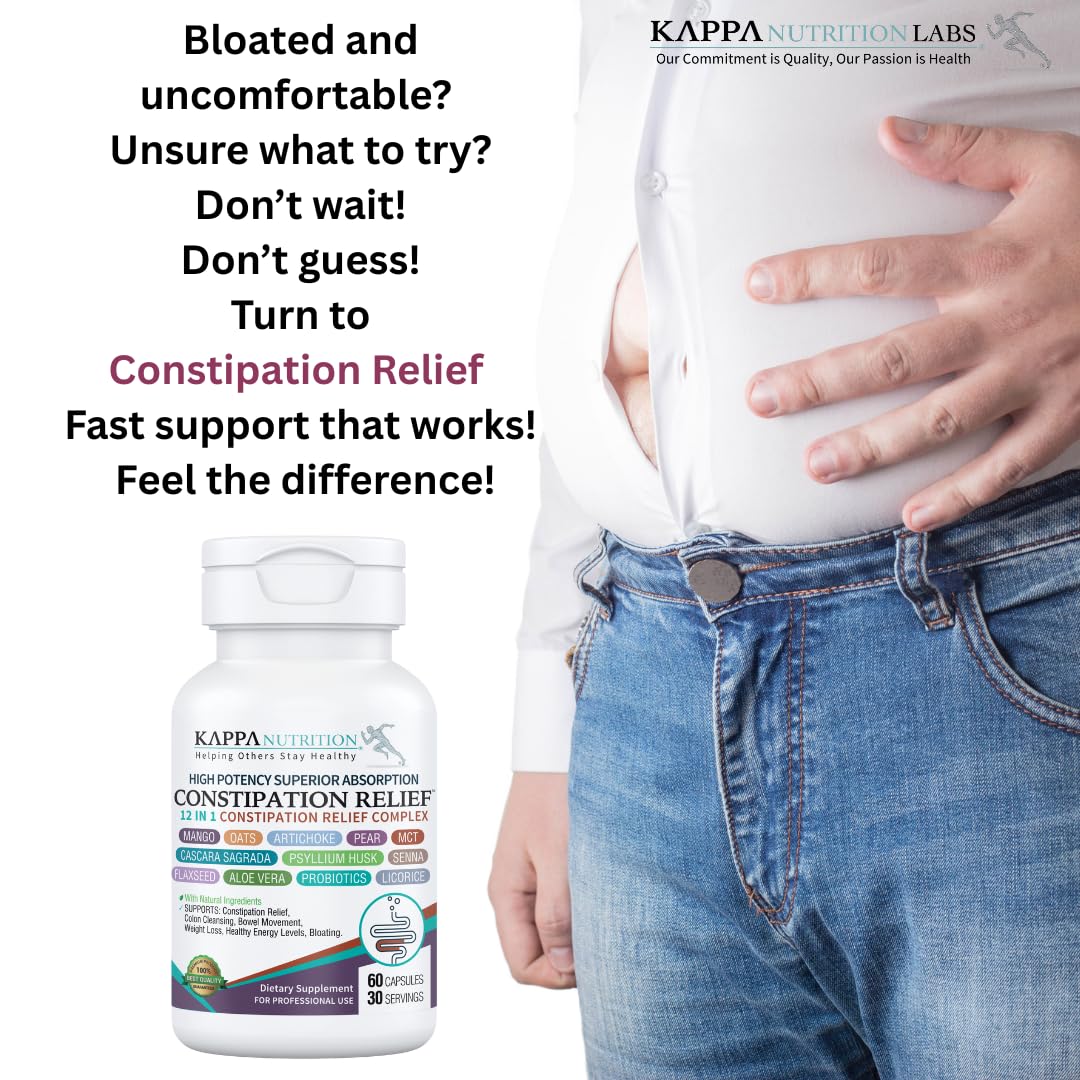 KAPPA NUTRITION Constipation Relief Supplement – Gentle Colon Cleanse for Regularity & Gut Health – Non-Habit Forming Formula with Fiber, Herbs & Probiotics – Non-GMO, 60 Capsules KAPPA NUTRITION uk supplements