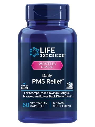 Life Extension Daily PMS Relief, Menstrual Comfort Supplement, PMS-Related Cramps, Lower Back discomfort, Mood, Ginger, Magnesium, B6, Gluten-Free, Non-GMO, 60 Capsules Life Extension uk supplements