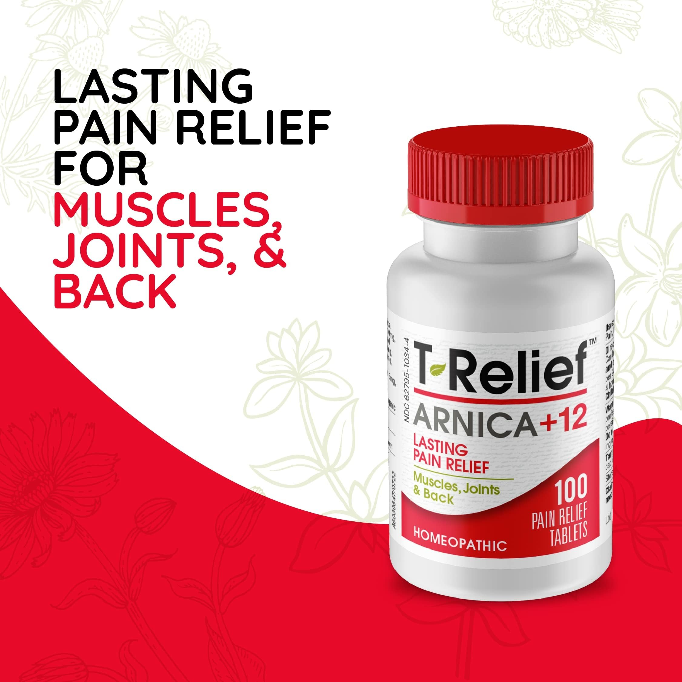 MediNatura T-Relief Pain - Arnica Medication for Naturally Soothing Body Aches - Supports Muscle, Joint & Back Relief - Chewable Tablets - Plant-Based Tablets - Non-Addictive - 100 Count - 2 Pack MediNatura uk supplements