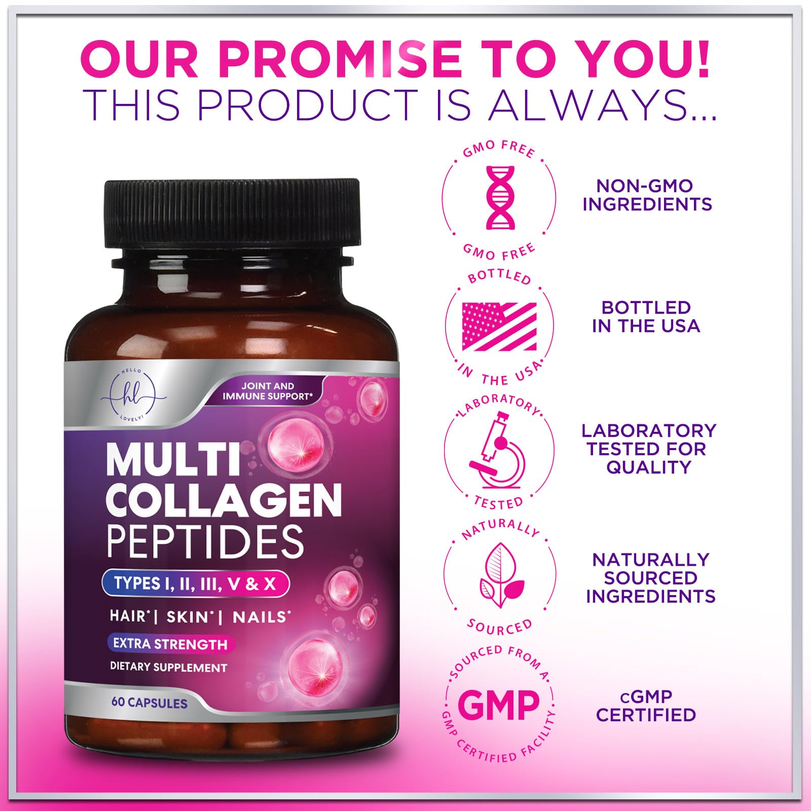 Multi Collagen Supplement 2400 mg - Types I, II, III, V & X Multi Collagen Peptides Pills for Women & Men, Hydrolyzed Collagen Supplements, Hair, Skin, Nail, & Joint Support Supplement, 60 Capsules Hello Lovely! uk supplements